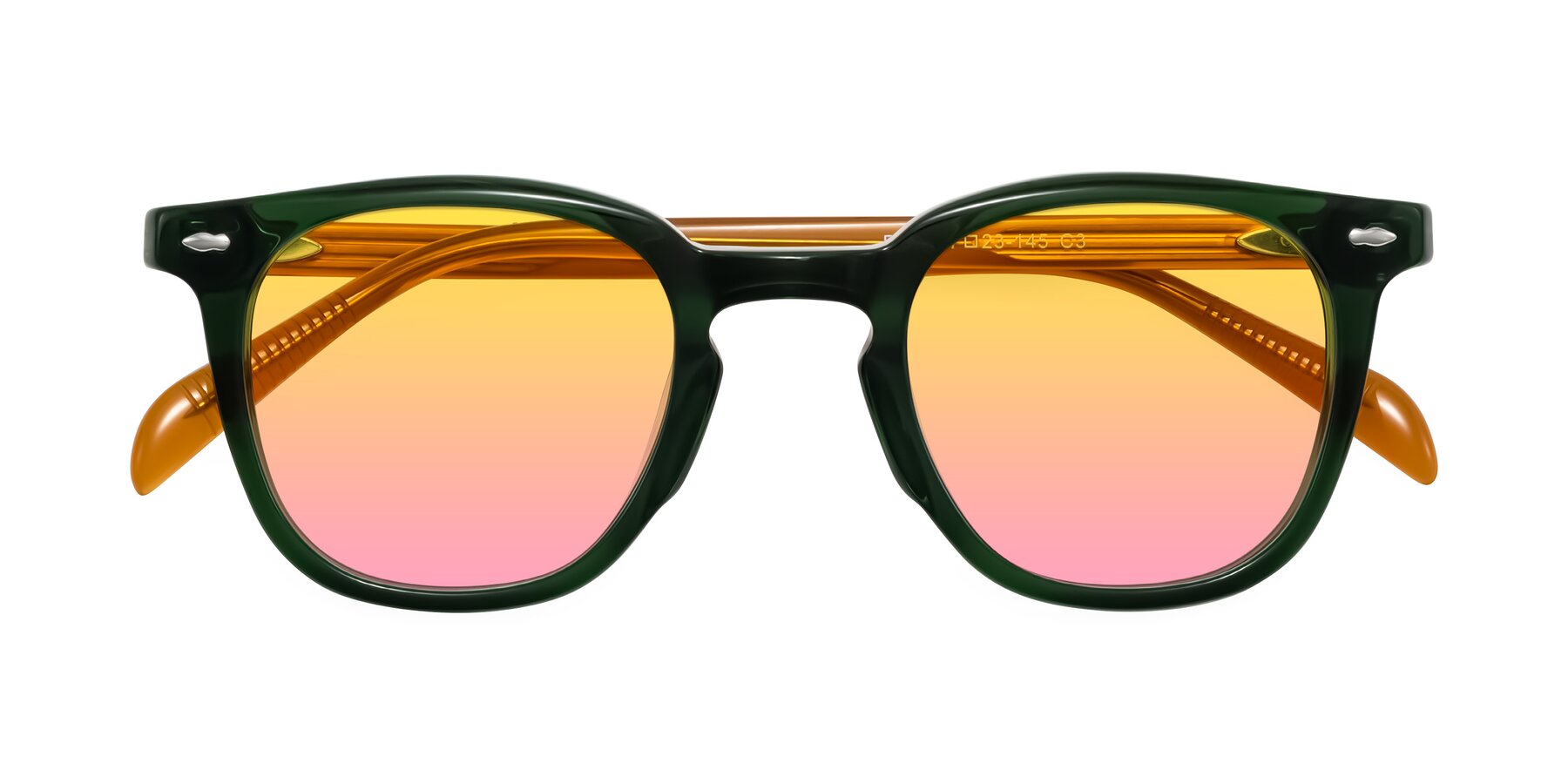 Folded Front of Palu in Emerald Green/Honey with Yellow / Pink Gradient Lenses