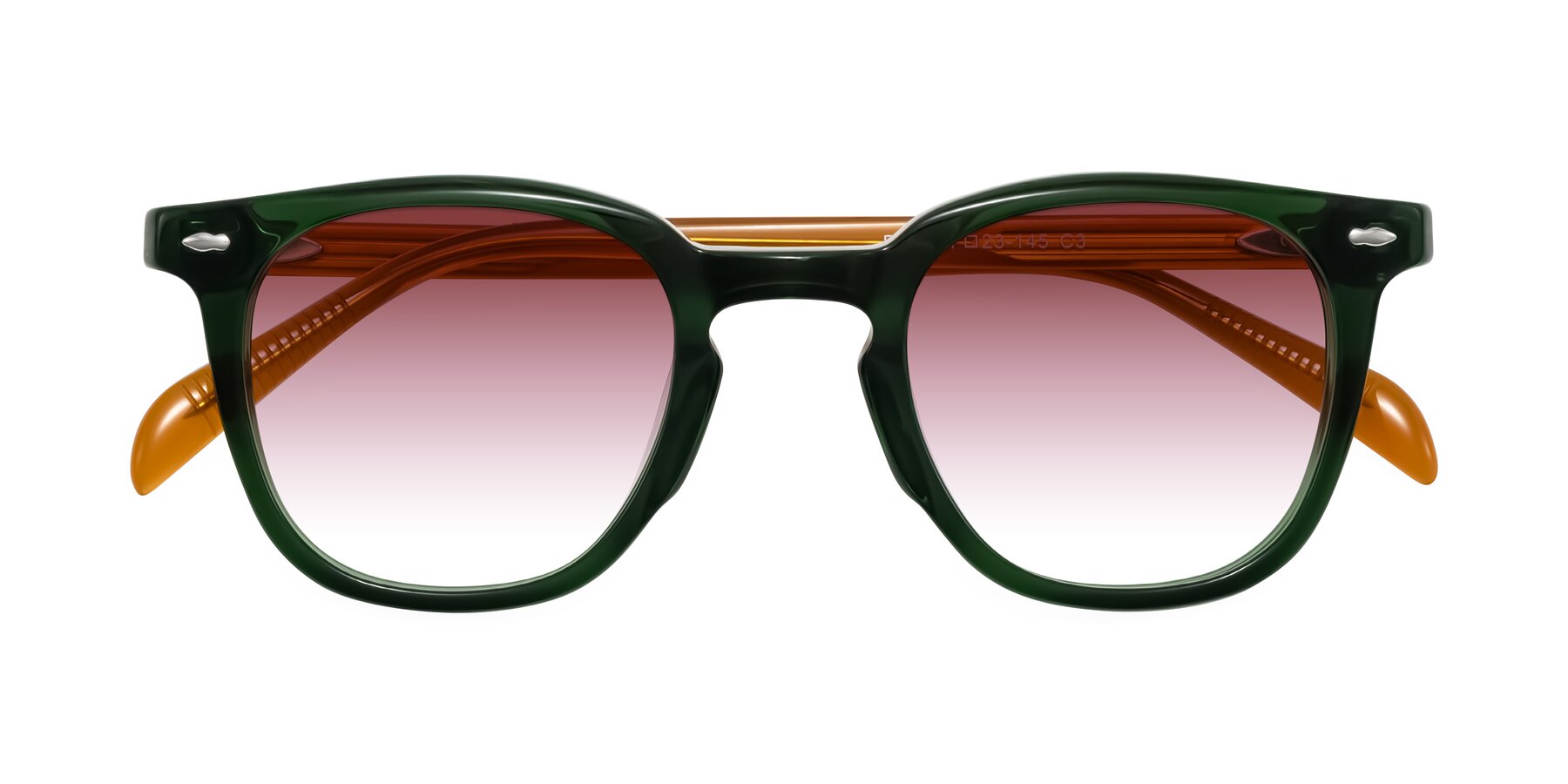 Folded Front of Palu in Emerald Green/Honey with Garnet Gradient Lenses