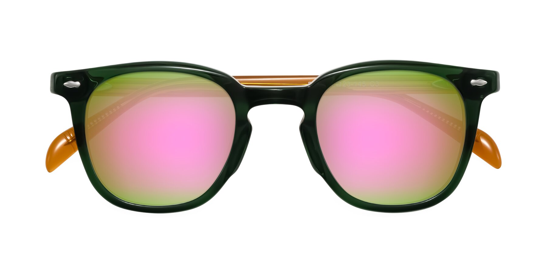 Folded Front of Palu in Emerald Green/Honey with Pink Mirrored Lenses