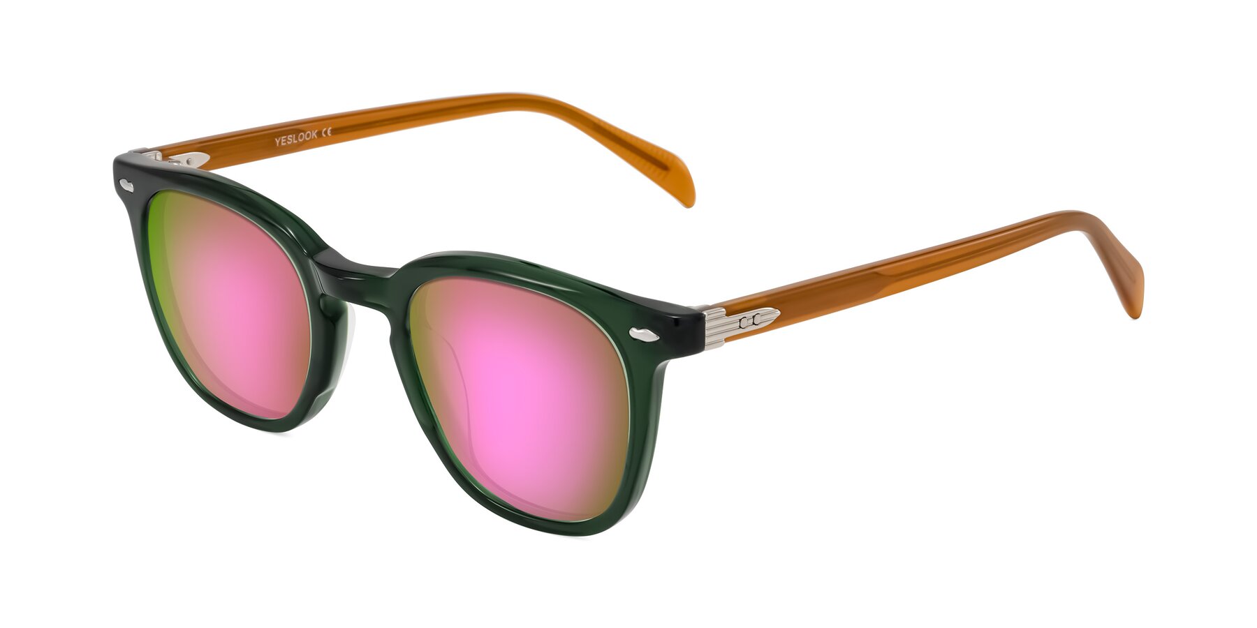 Angle of Palu in Emerald Green/Honey with Pink Mirrored Lenses