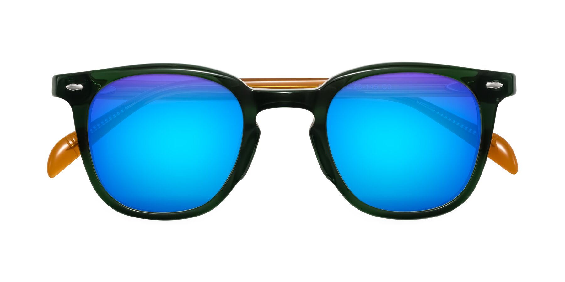 Folded Front of Palu in Emerald Green/Honey with Blue Mirrored Lenses