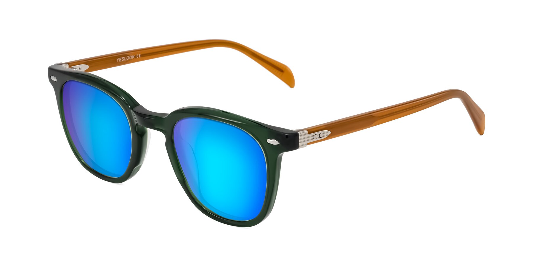 Angle of Palu in Emerald Green/Honey with Blue Mirrored Lenses
