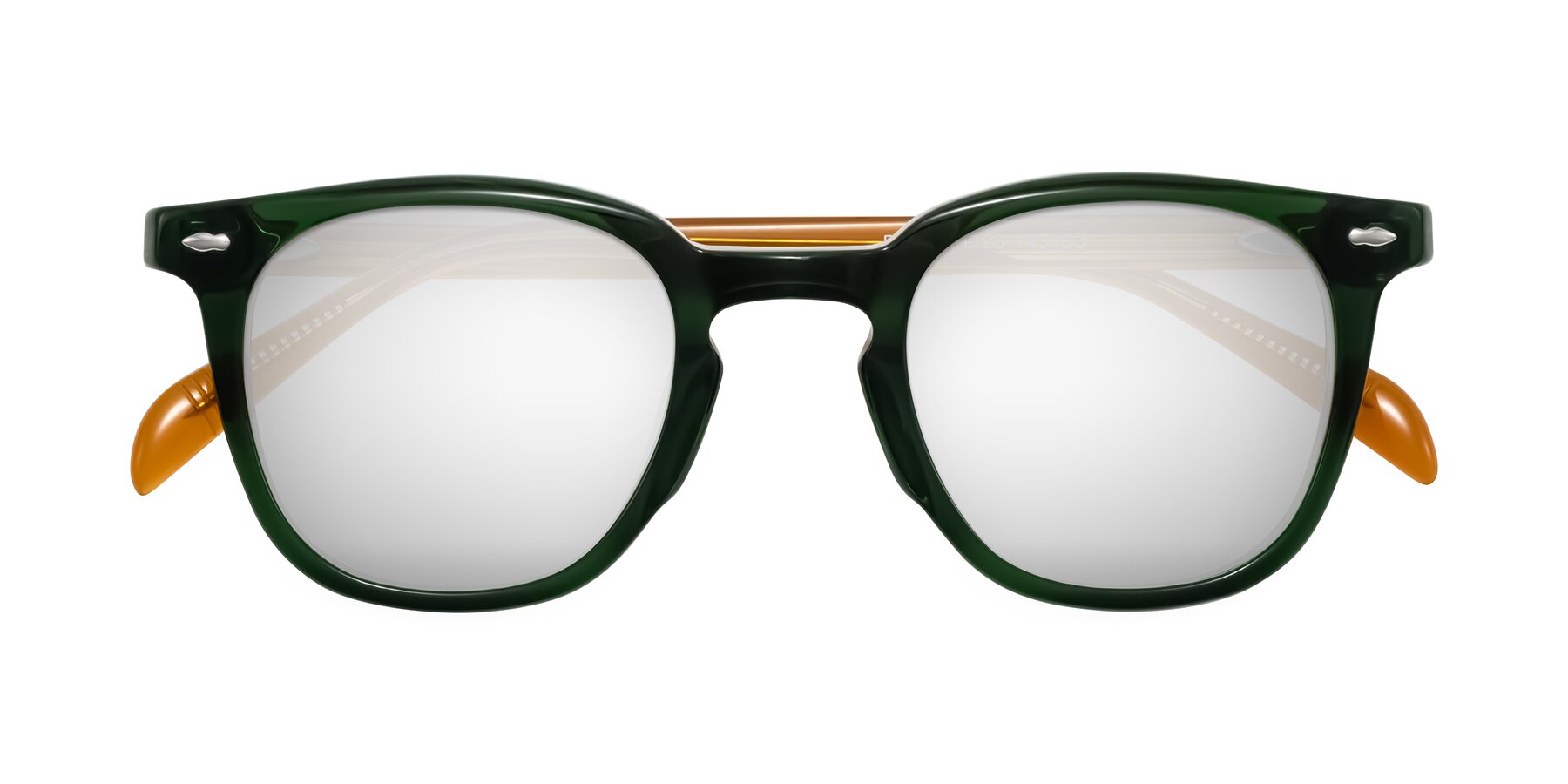 Folded Front of Palu in Emerald Green/Honey with Silver Mirrored Lenses