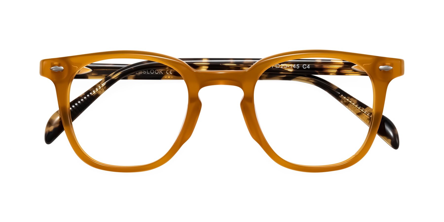 Folded Front of Palu in Honey/Tortoise with Clear Eyeglass Lenses