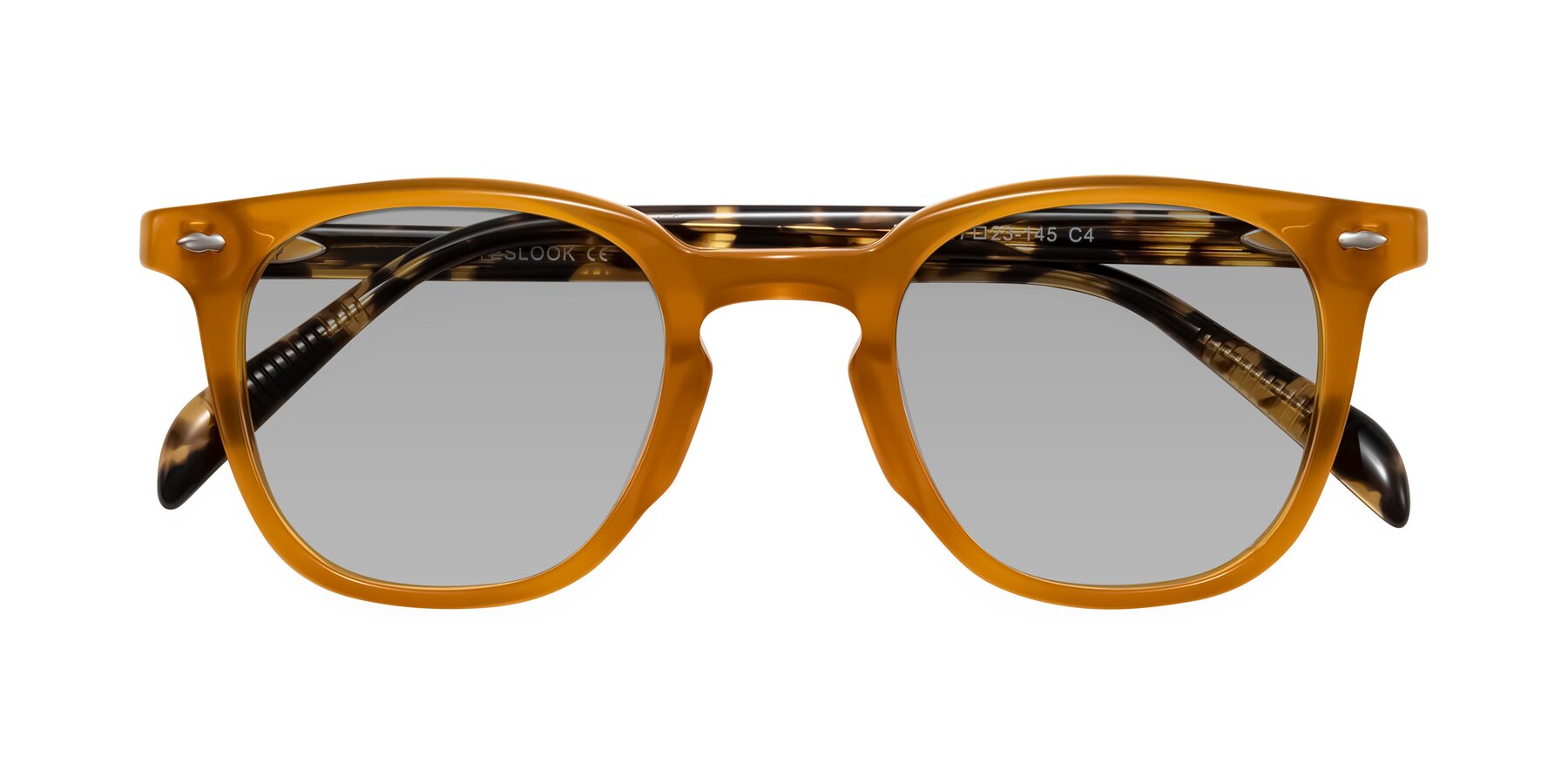 Folded Front of Palu in Honey/Tortoise with Light Gray Tinted Lenses
