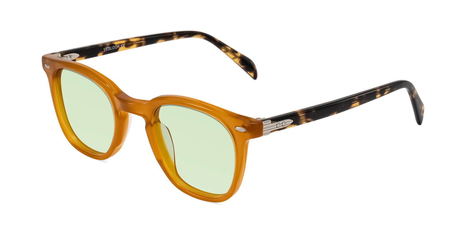 Angle of Palu in Honey/Tortoise with Light Green Tinted Lenses
