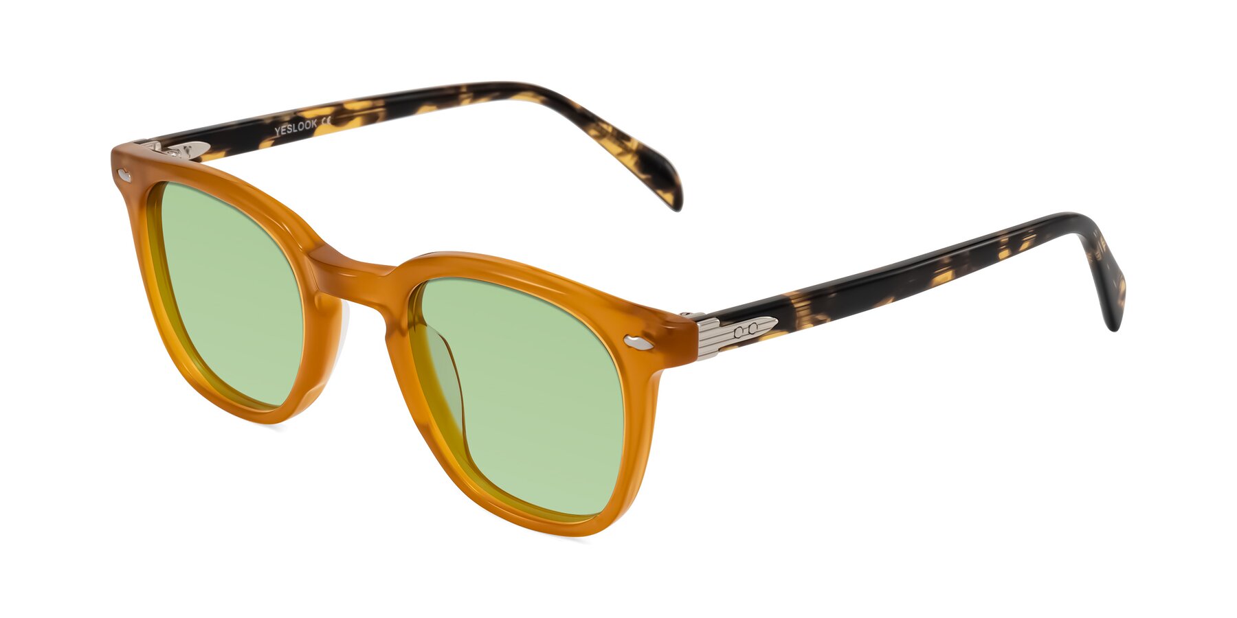 Angle of Palu in Honey/Tortoise with Medium Green Tinted Lenses