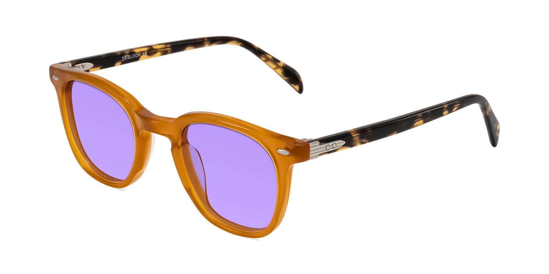 Angle of Palu in Honey/Tortoise with Medium Purple Tinted Lenses