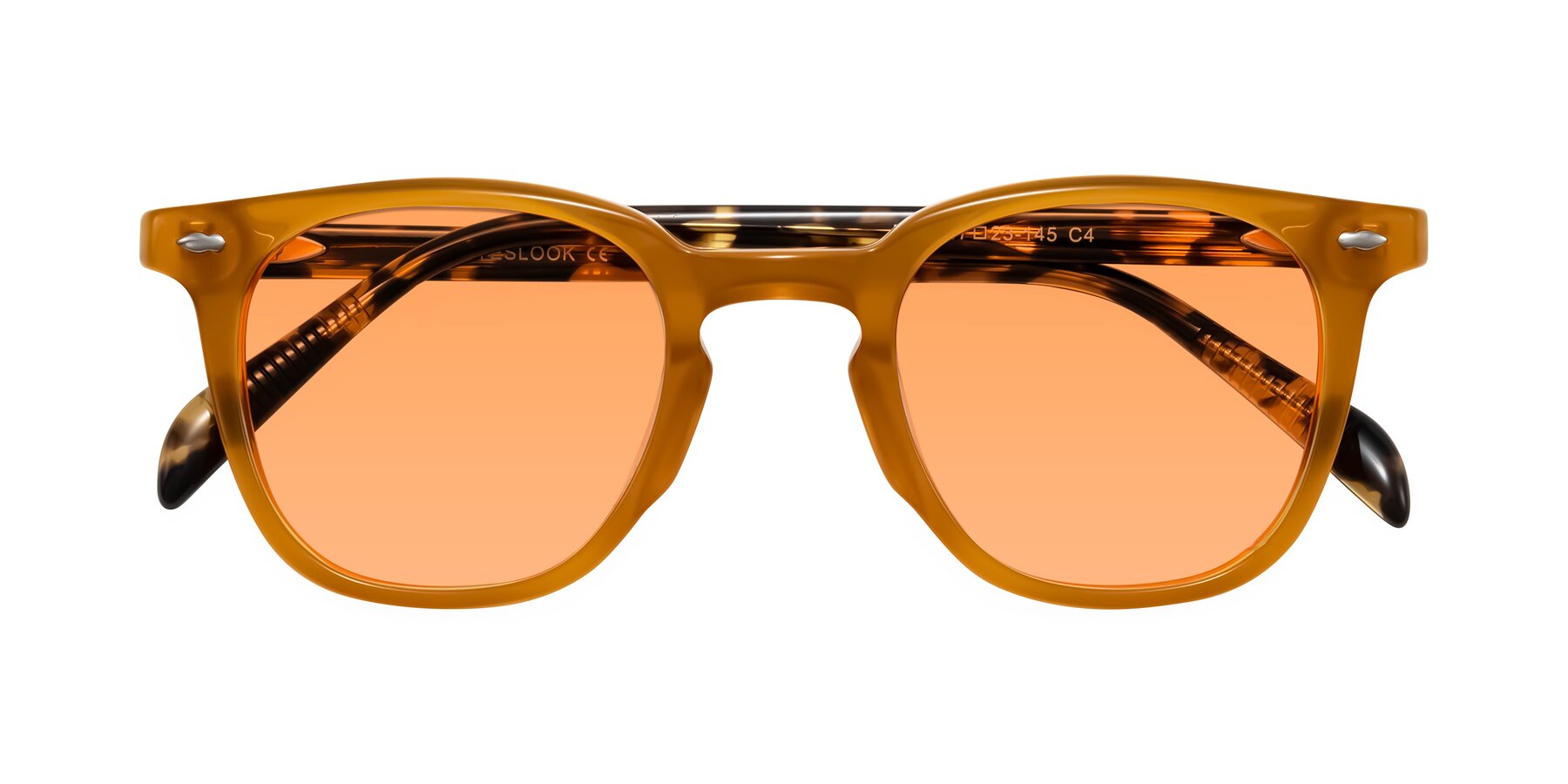 Folded Front of Palu in Honey/Tortoise with Medium Orange Tinted Lenses