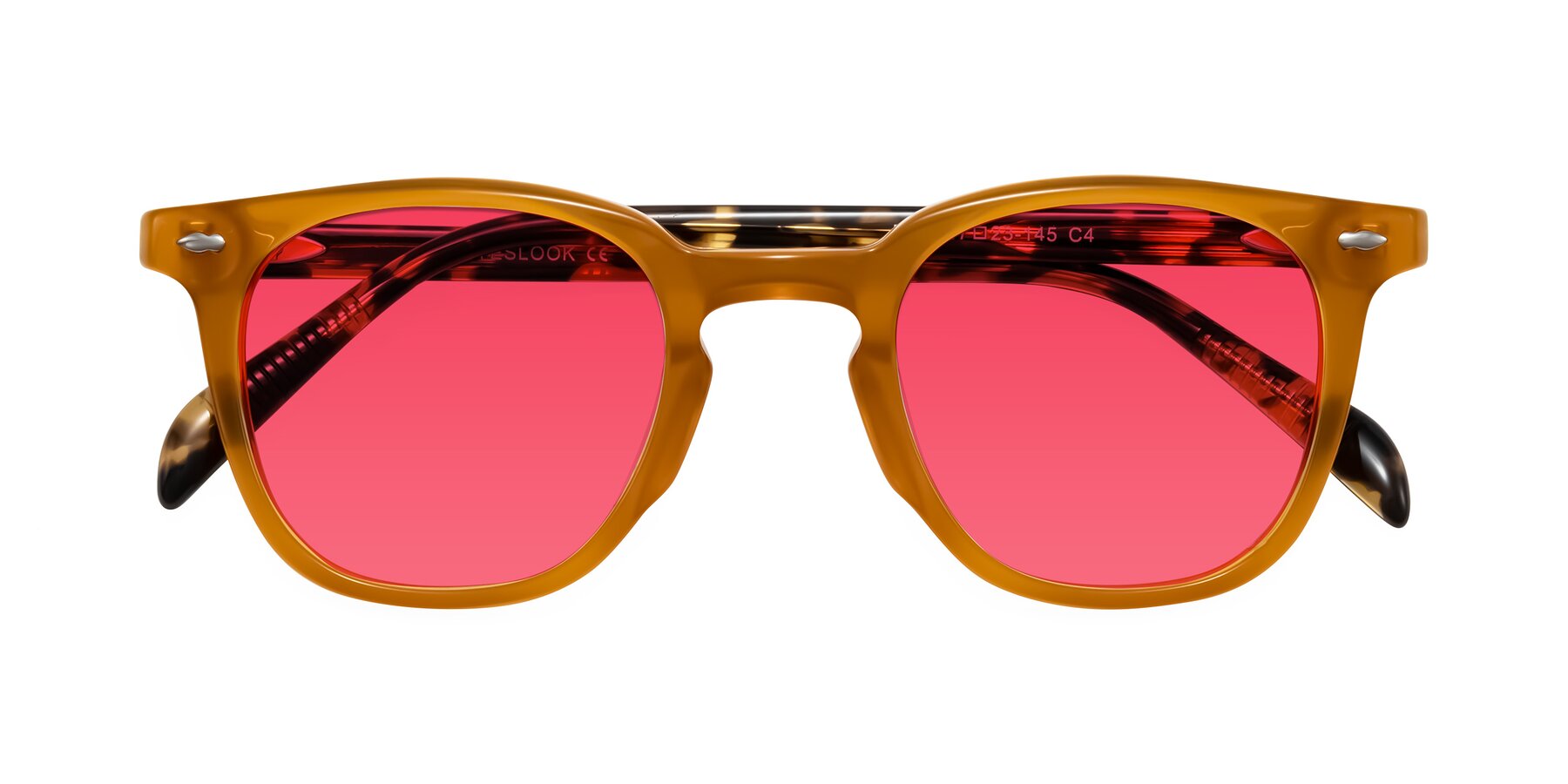 Folded Front of Palu in Honey/Tortoise with Red Tinted Lenses