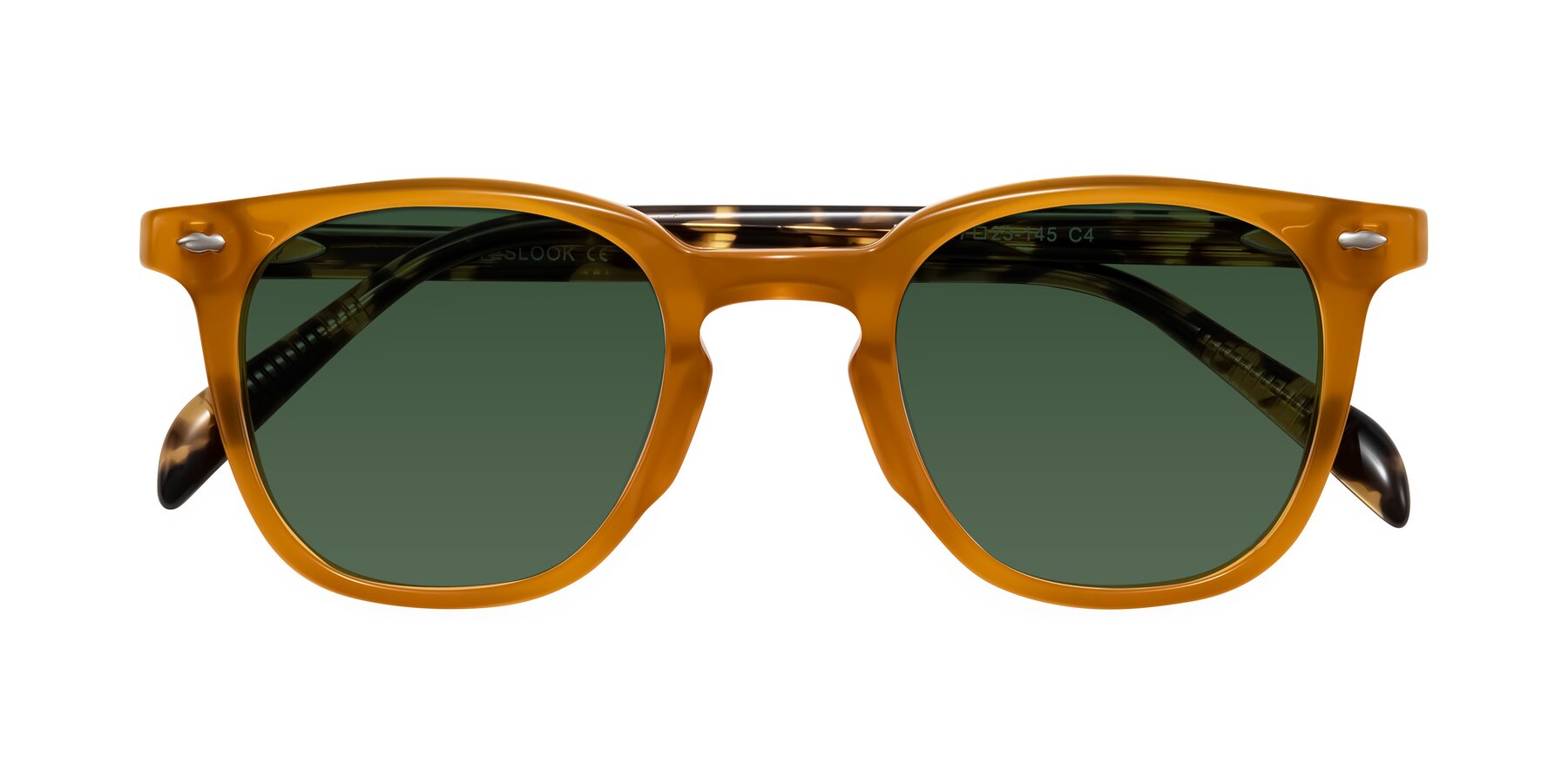 Folded Front of Palu in Honey/Tortoise with Green Tinted Lenses