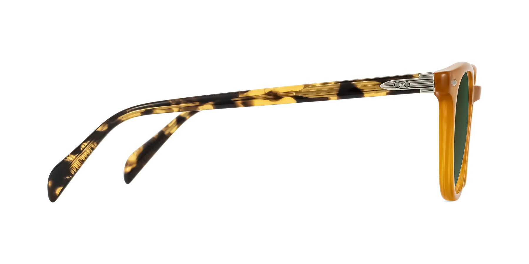 Side of Palu in Honey/Tortoise with Green Tinted Lenses