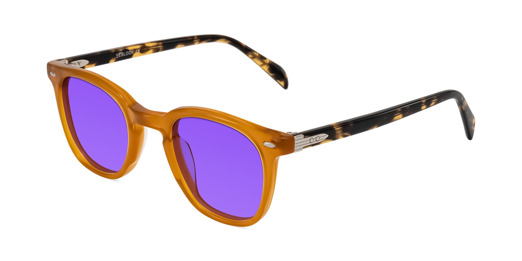 Angle of Palu in Honey/Tortoise with Purple Tinted Lenses