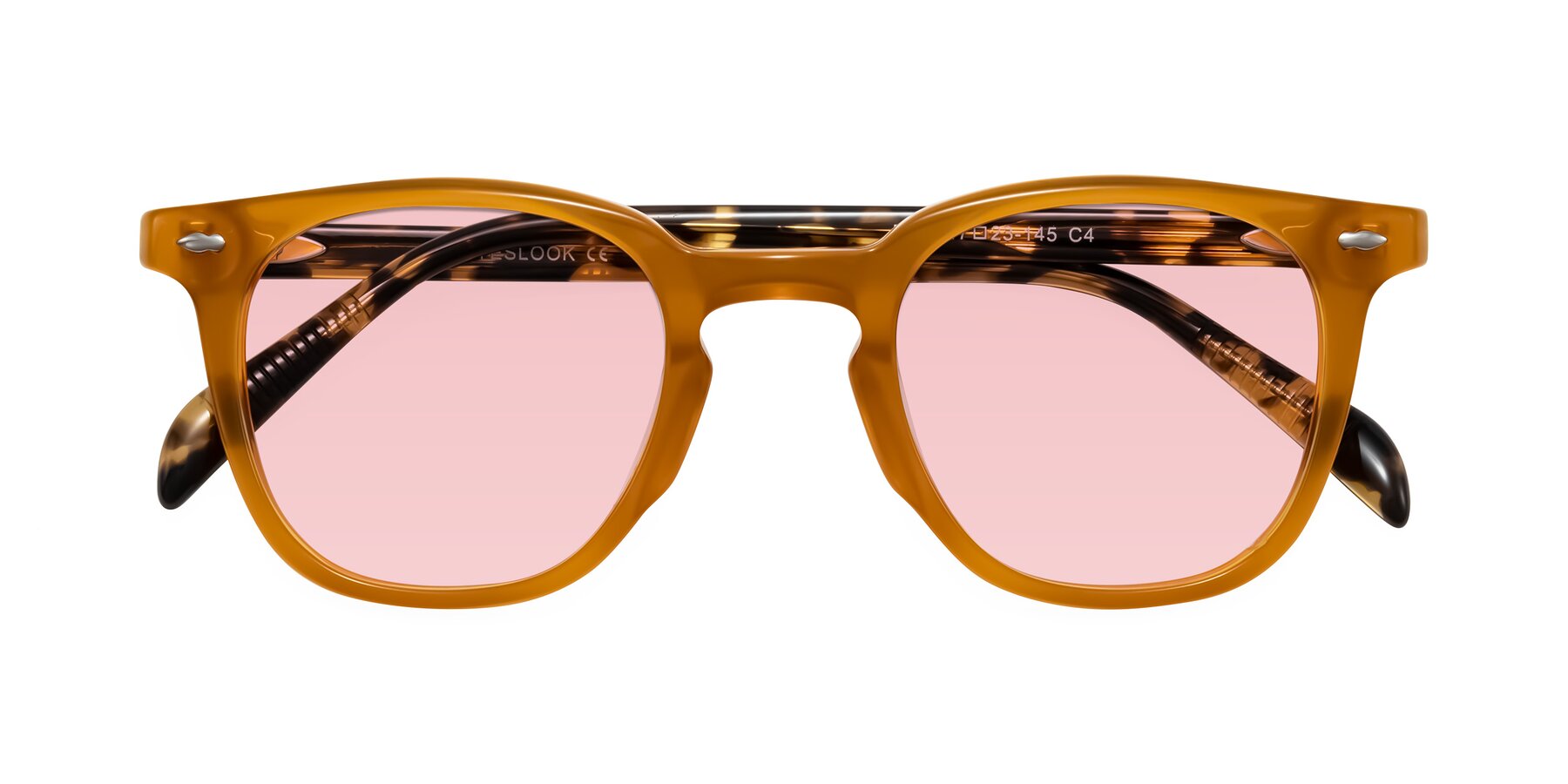 Folded Front of Palu in Honey/Tortoise with Light Garnet Tinted Lenses