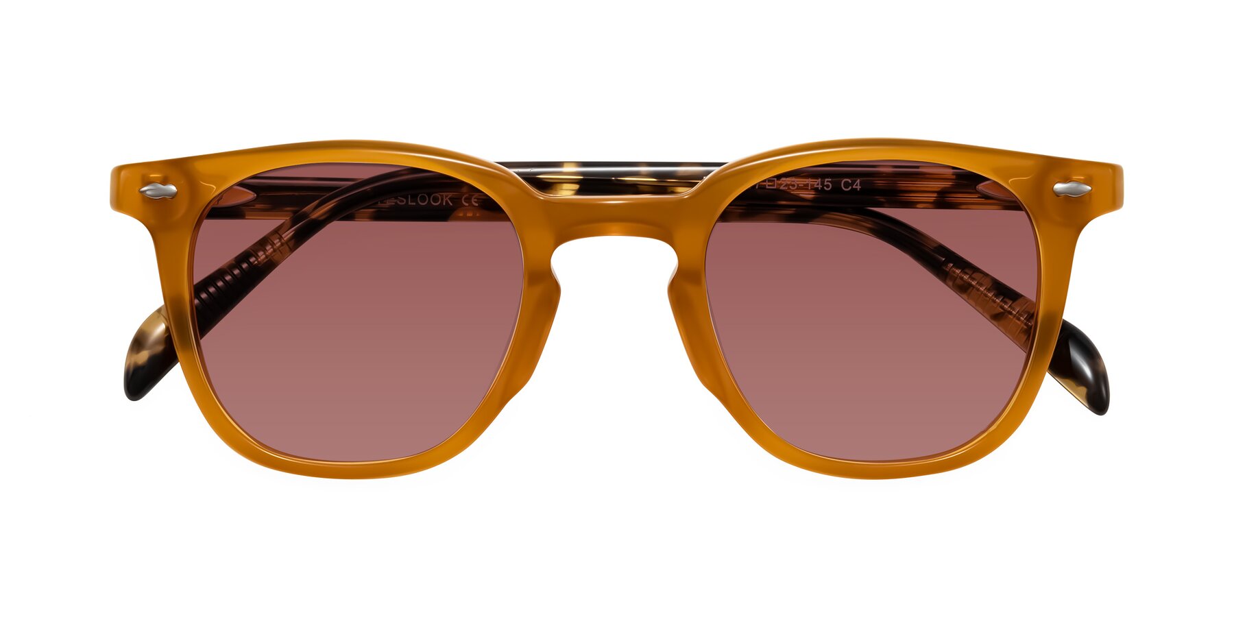 Folded Front of Palu in Honey/Tortoise with Garnet Tinted Lenses