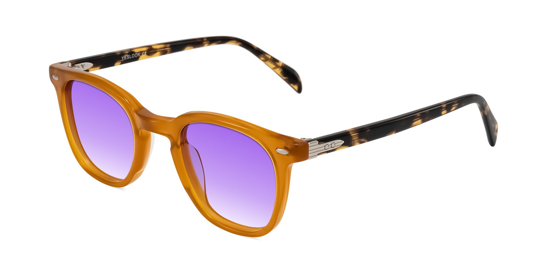 Angle of Palu in Honey/Tortoise with Purple Gradient Lenses