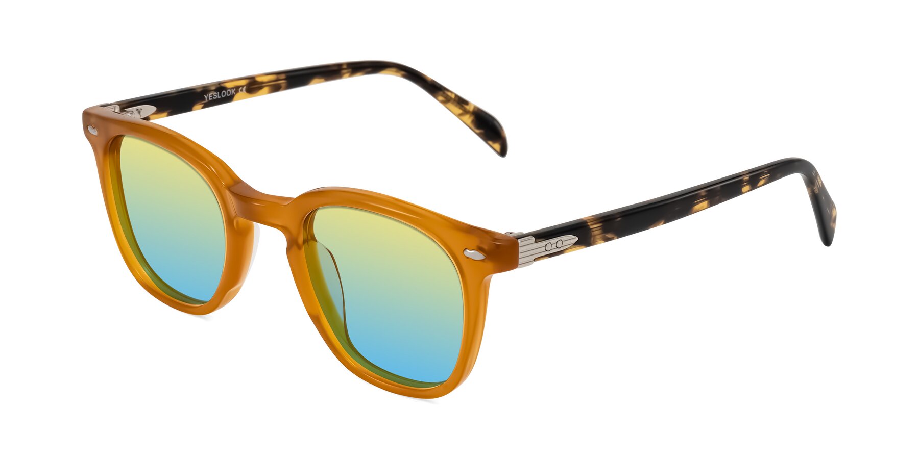 Angle of Palu in Honey/Tortoise with Yellow / Blue Gradient Lenses