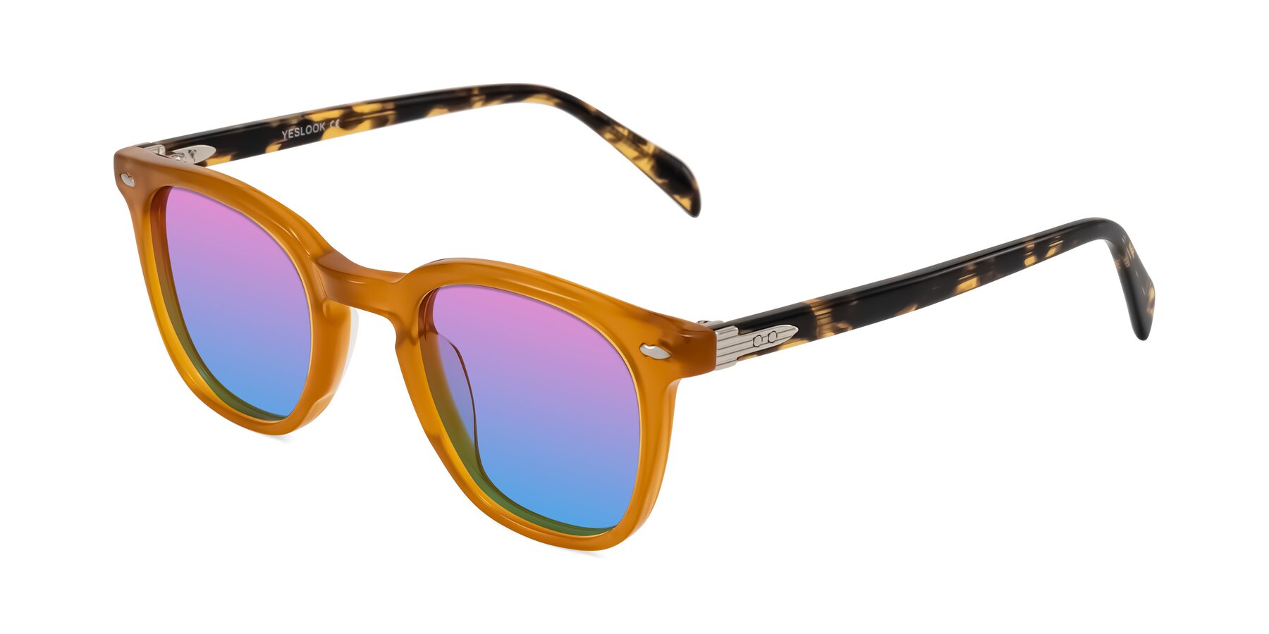 Angle of Palu in Honey/Tortoise with Pink / Blue Gradient Lenses