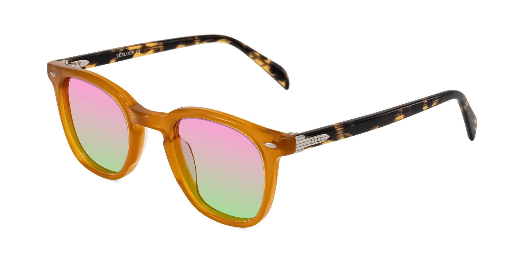 Angle of Palu in Honey/Tortoise with Pink / Green Gradient Lenses