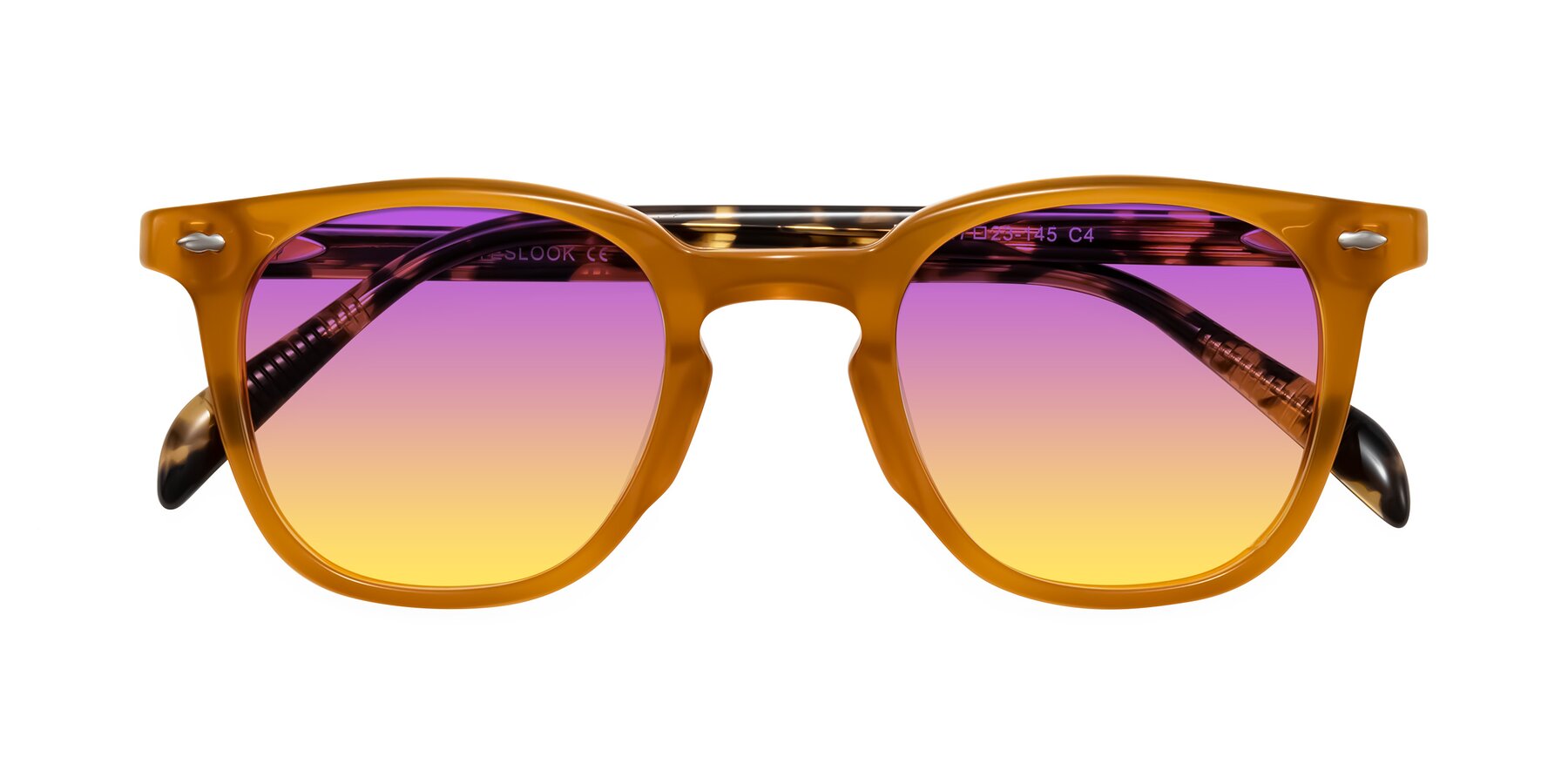 Folded Front of Palu in Honey/Tortoise with Purple / Yellow Gradient Lenses