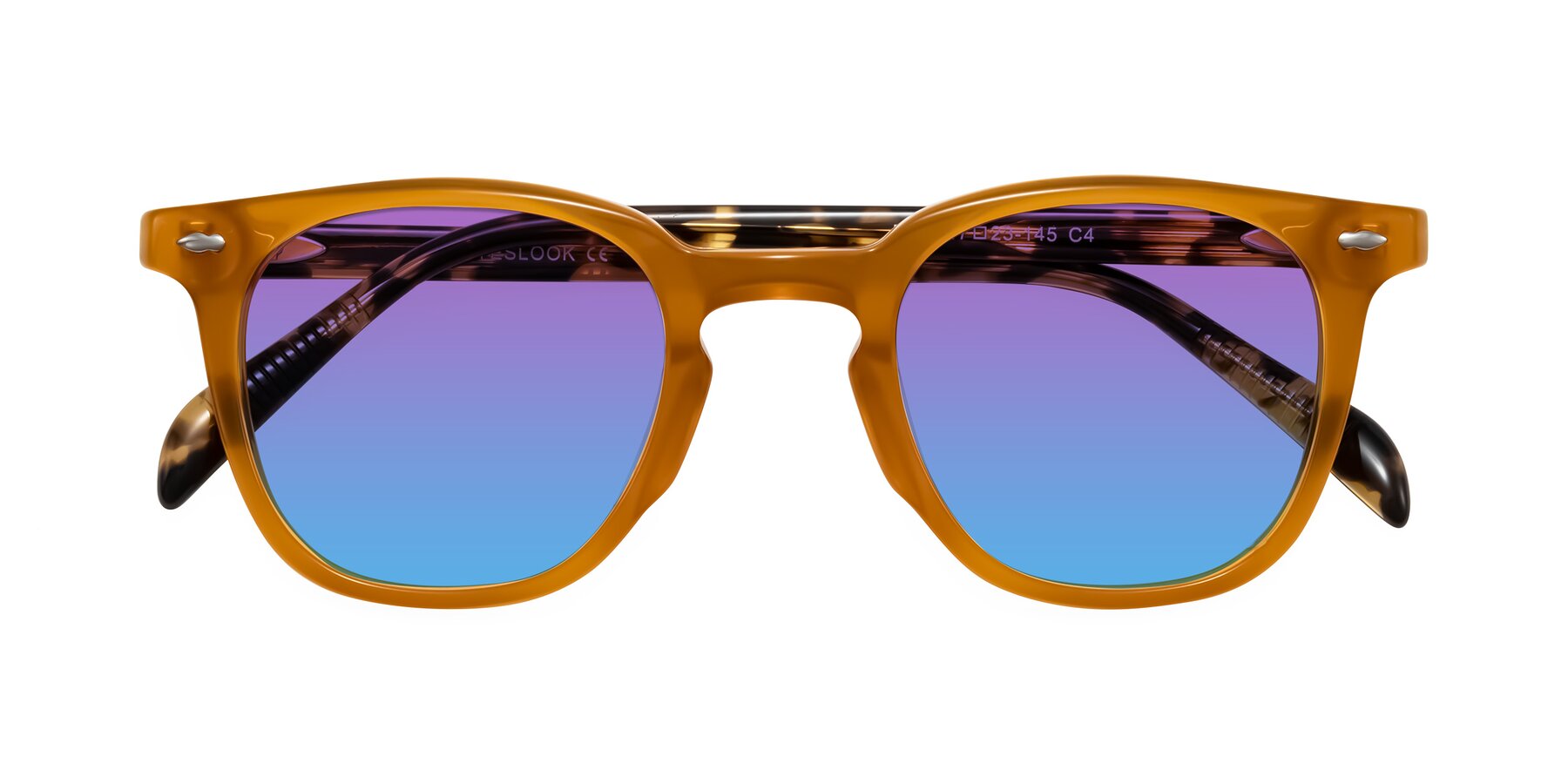 Folded Front of Palu in Honey/Tortoise with Purple / Blue Gradient Lenses