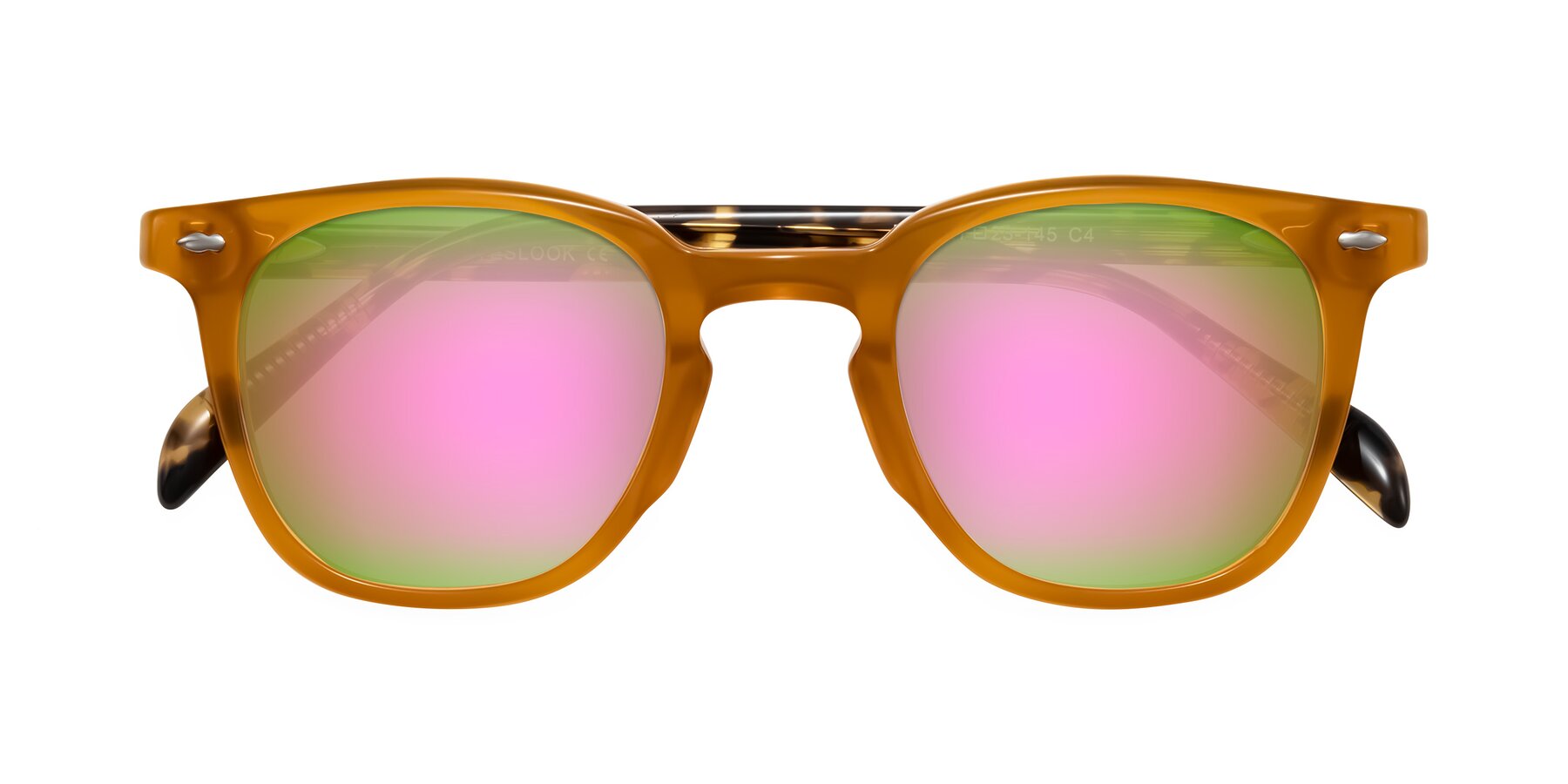 Folded Front of Palu in Honey/Tortoise with Pink Mirrored Lenses