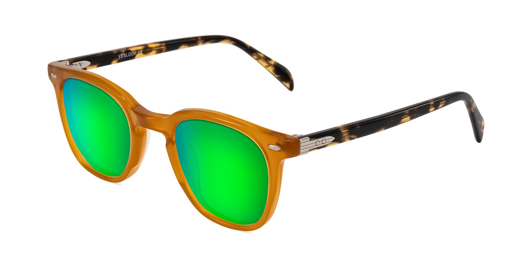 Angle of Palu in Honey/Tortoise with Green Mirrored Lenses