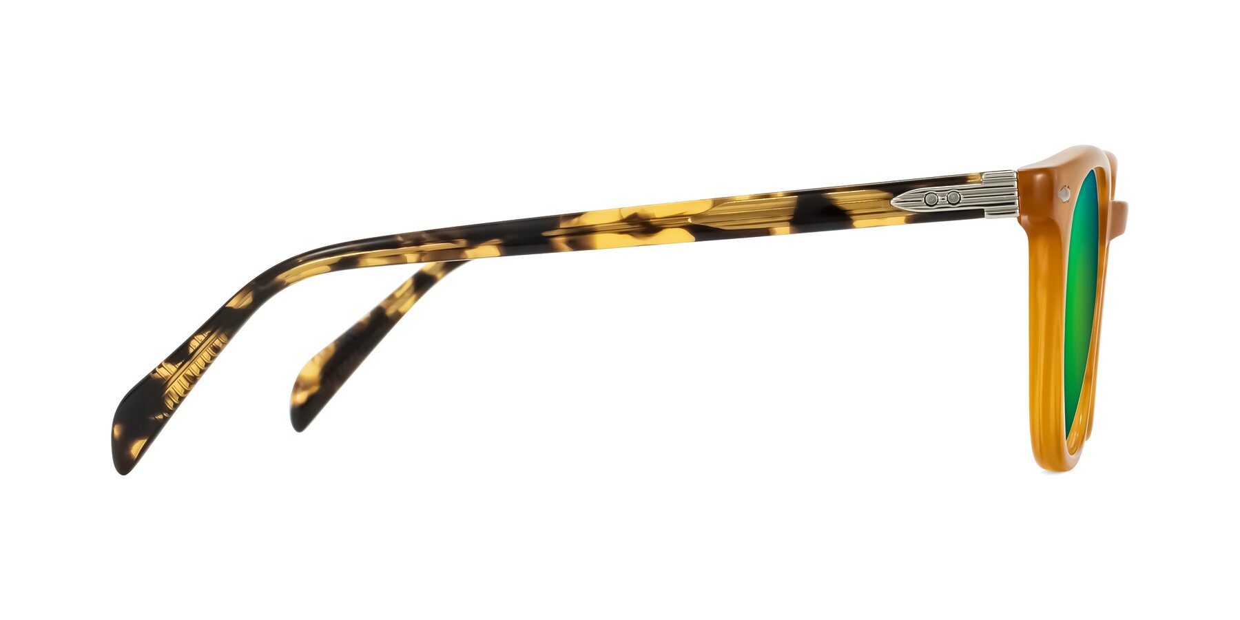 Side of Palu in Honey/Tortoise with Green Mirrored Lenses