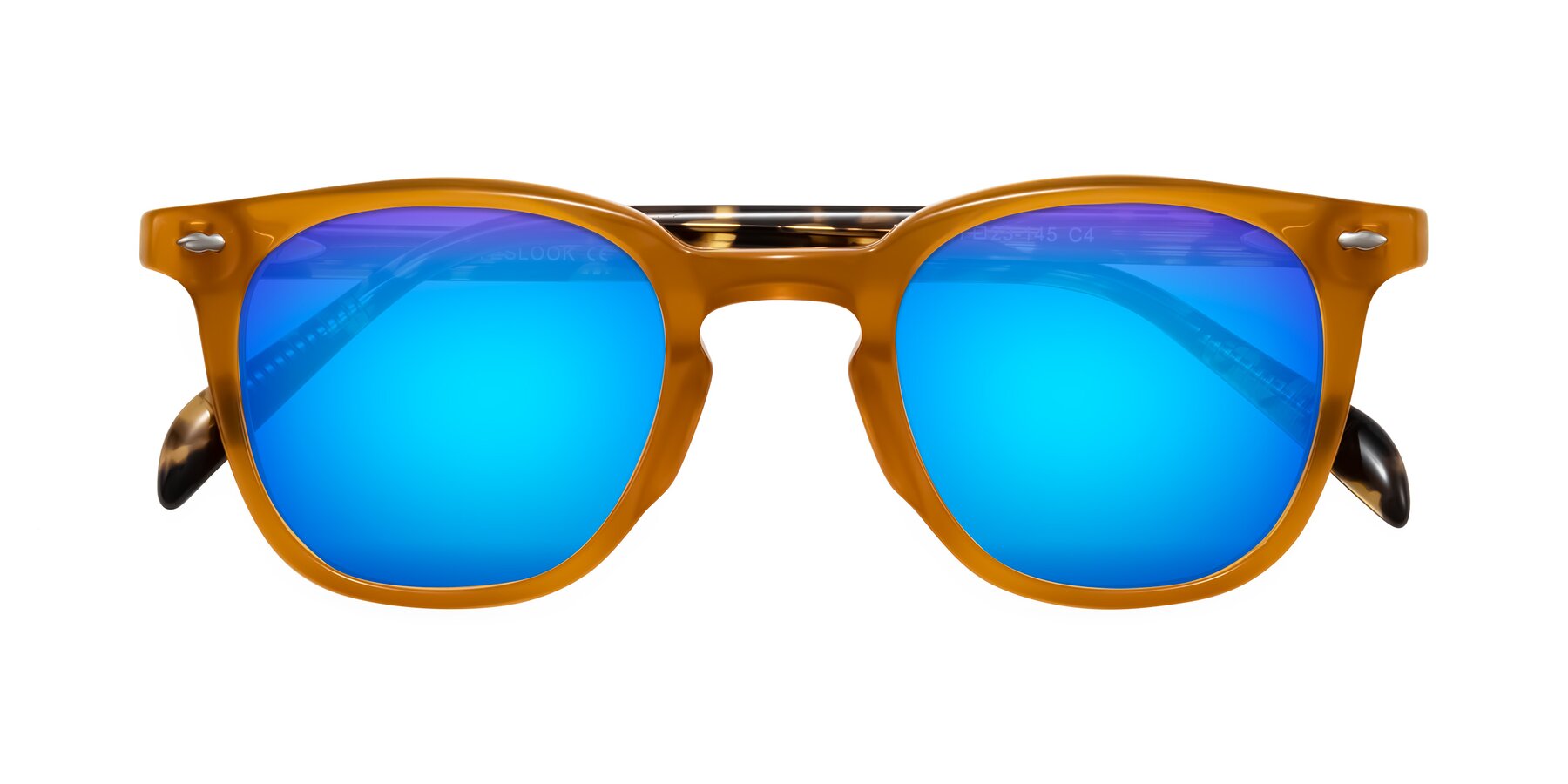 Folded Front of Palu in Honey/Tortoise with Blue Mirrored Lenses