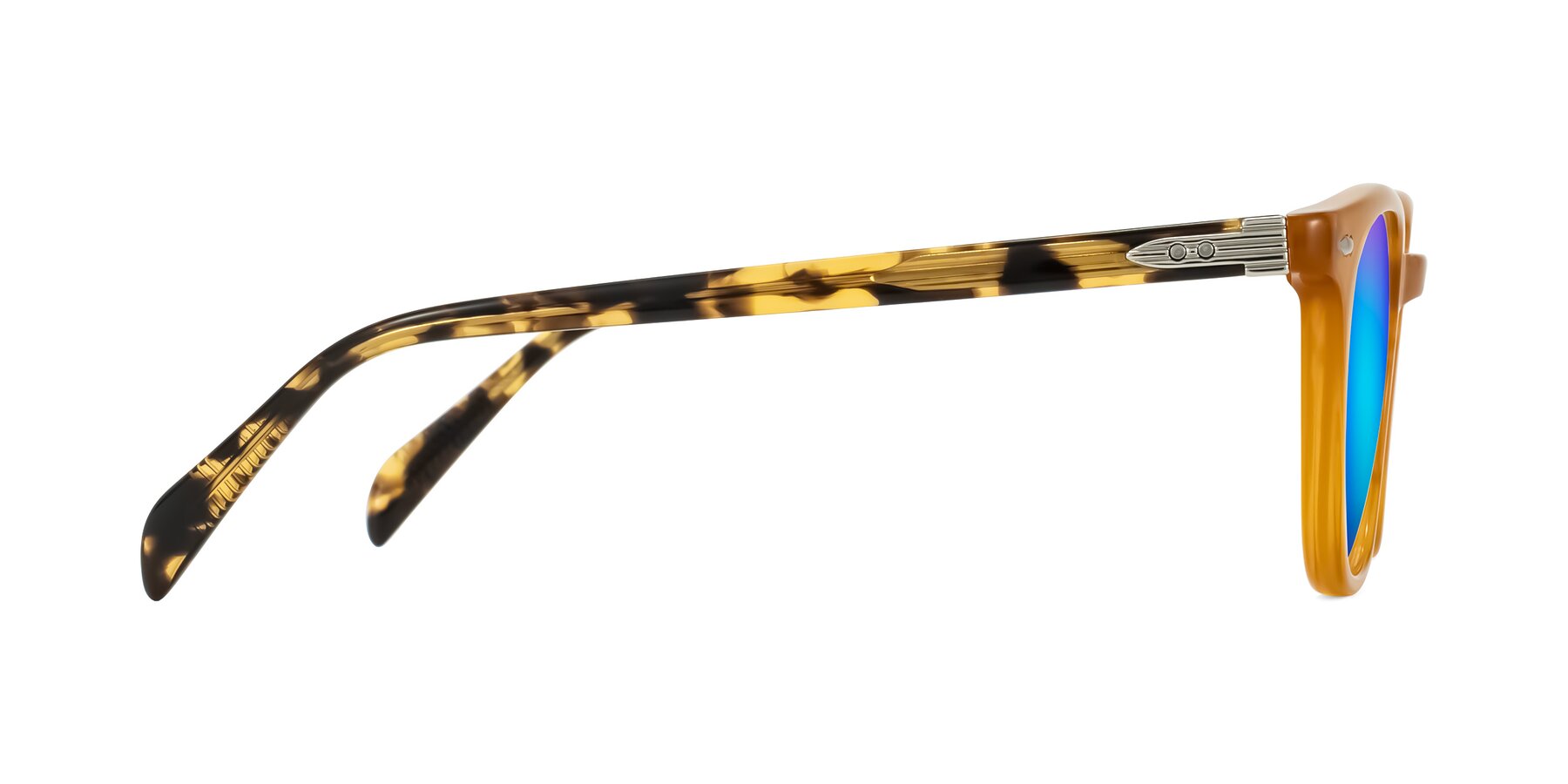 Side of Palu in Honey/Tortoise with Blue Mirrored Lenses