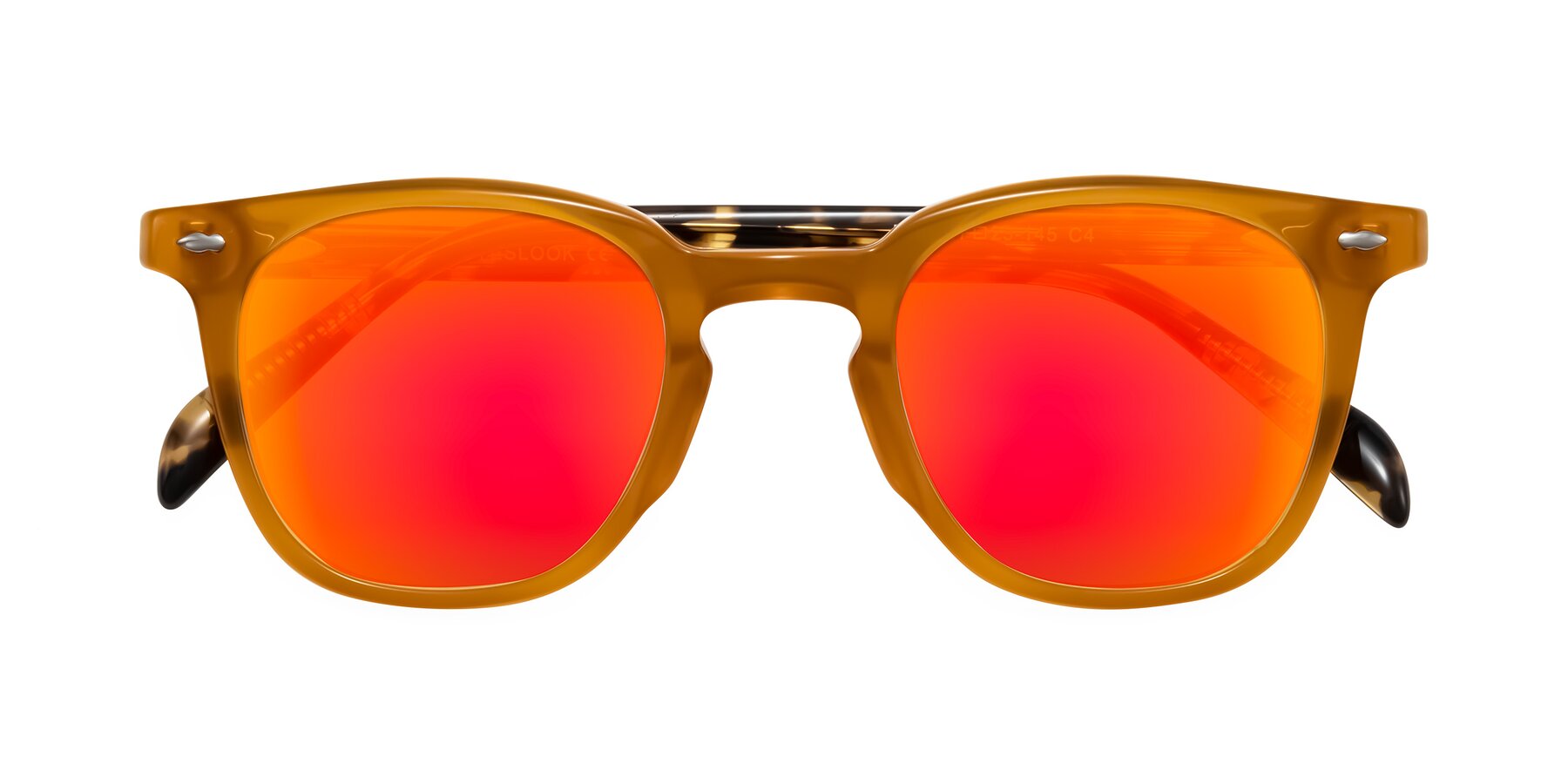 Folded Front of Palu in Honey/Tortoise with Red Gold Mirrored Lenses