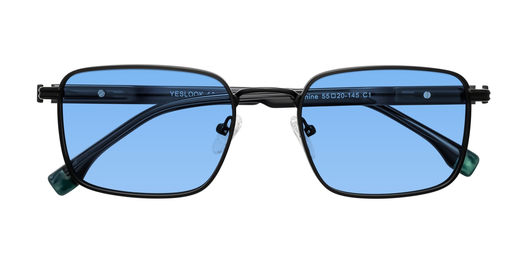 Folded Front of Rhine in Matte Black/Dark Gray with Medium Blue Tinted Lenses