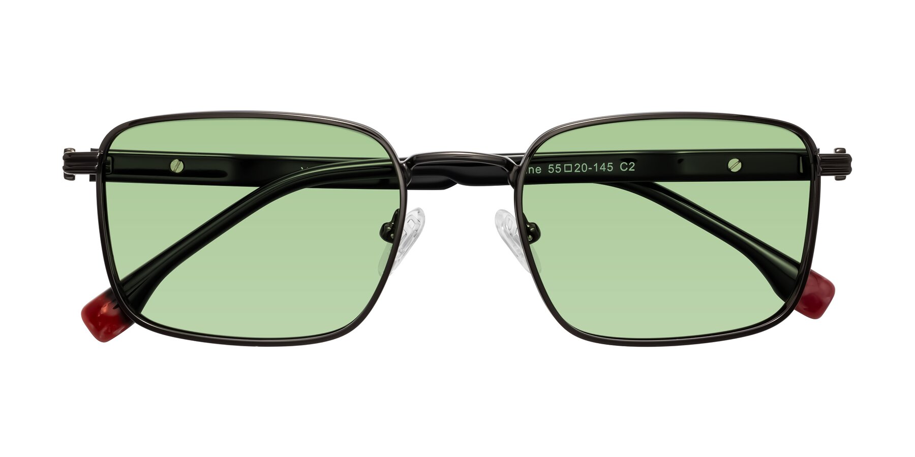 Folded Front of Rhine in Gunmetal/Black with Medium Green Tinted Lenses