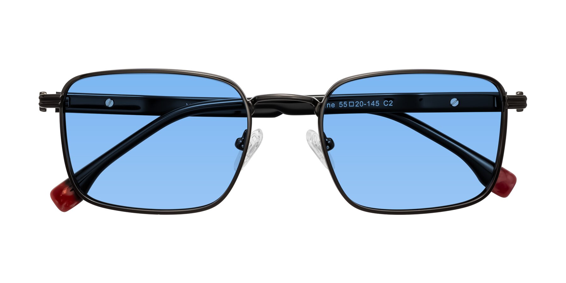 Folded Front of Rhine in Gunmetal/Black with Medium Blue Tinted Lenses