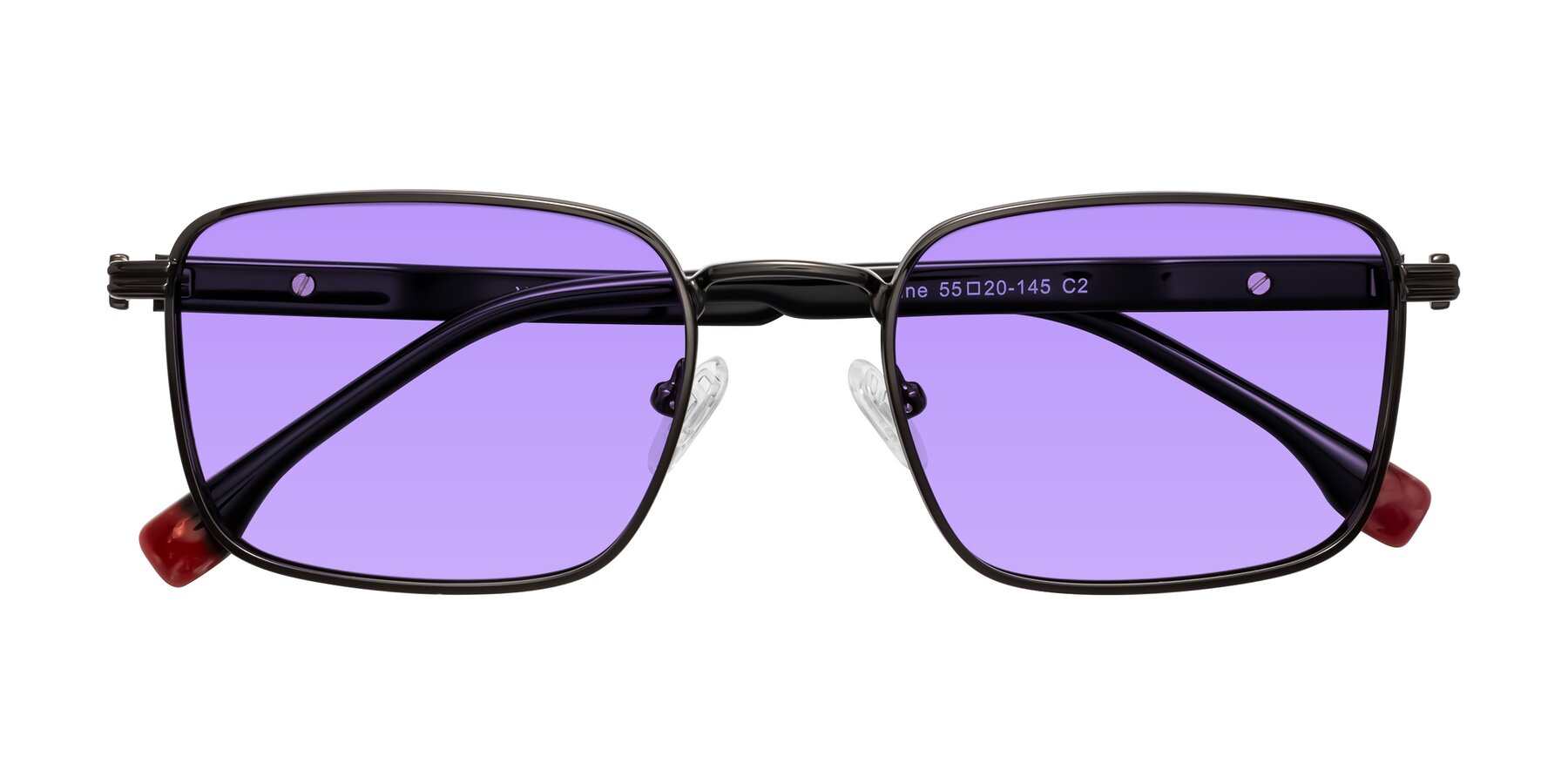 Folded Front of Rhine in Gunmetal/Black with Medium Purple Tinted Lenses