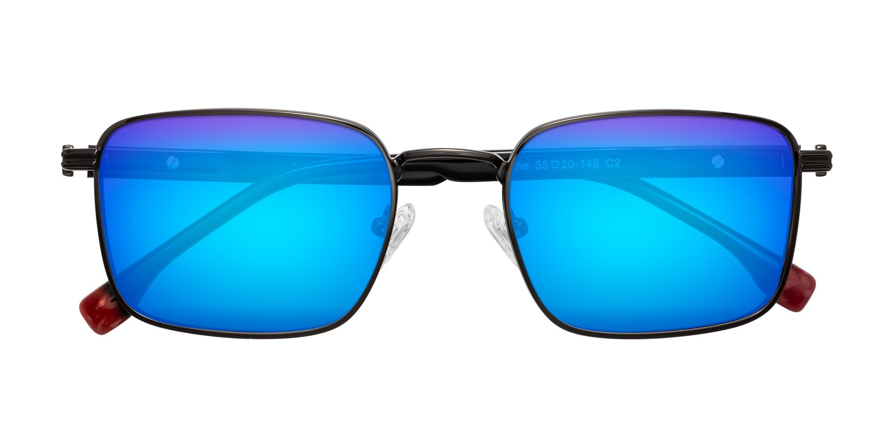 Folded Front of Rhine in Gunmetal/Black with Blue Mirrored Lenses