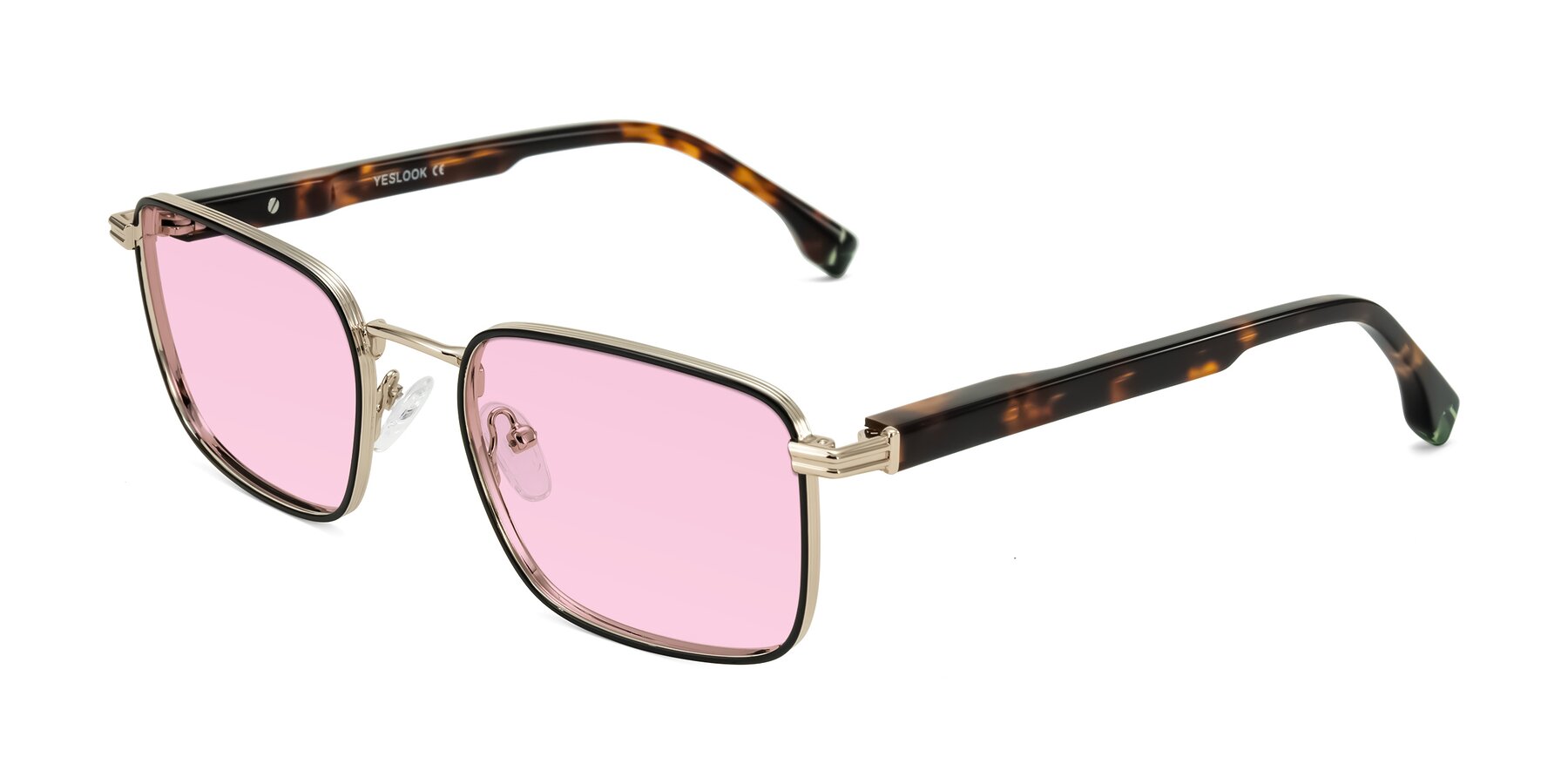 Angle of Rhine in Black/Gold/Tortoise with Light Pink Tinted Lenses
