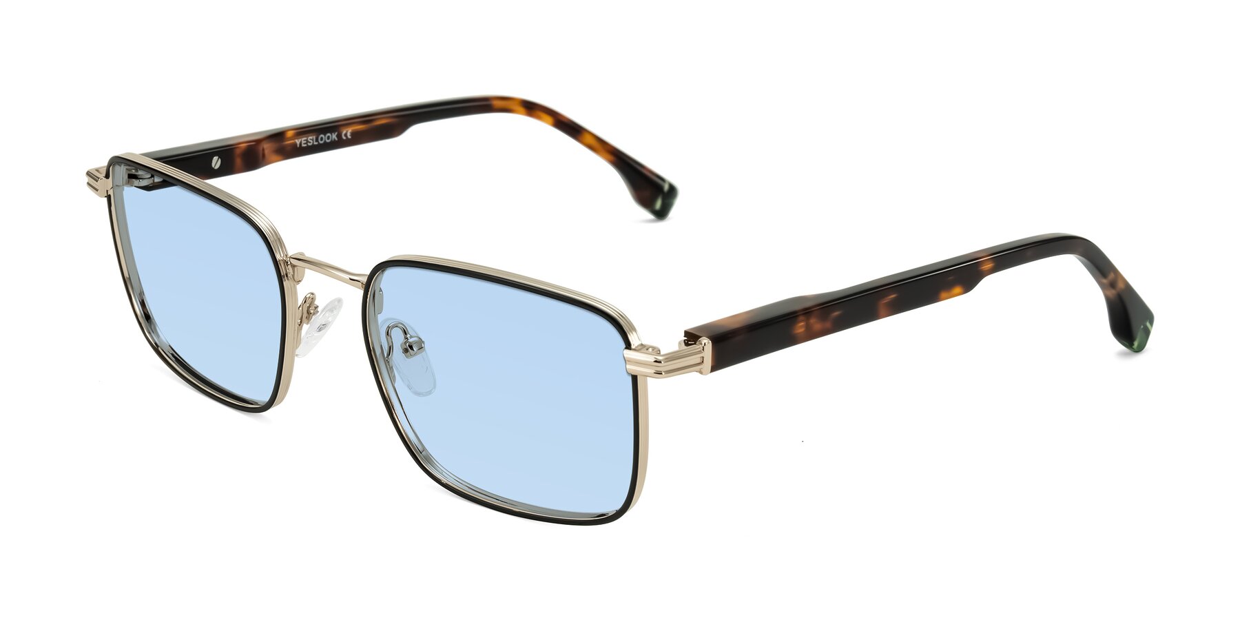 Angle of Rhine in Black/Gold/Tortoise with Light Blue Tinted Lenses