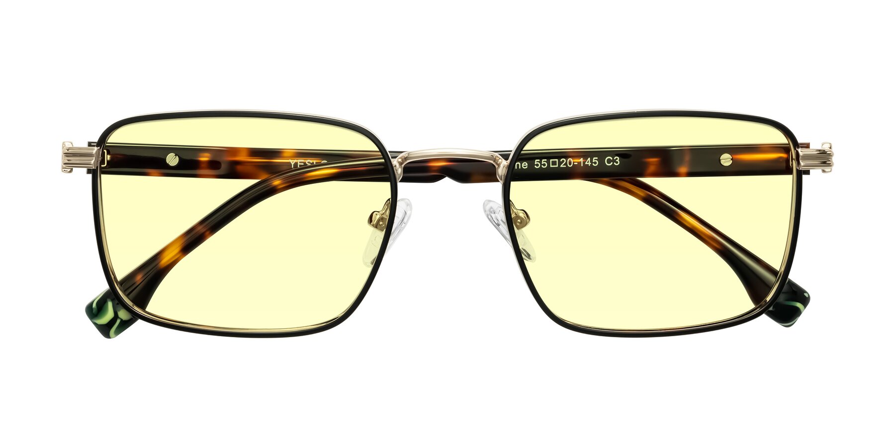 Folded Front of Rhine in Black/Gold/Tortoise with Light Yellow Tinted Lenses
