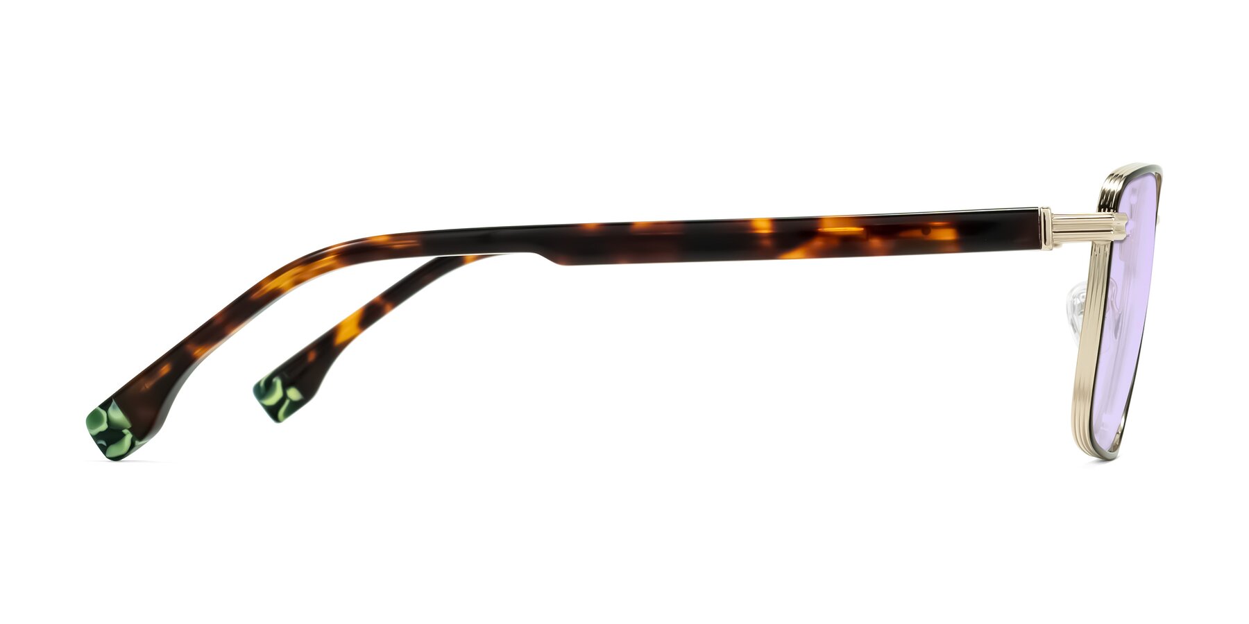 Side of Rhine in Black/Gold/Tortoise with Light Purple Tinted Lenses