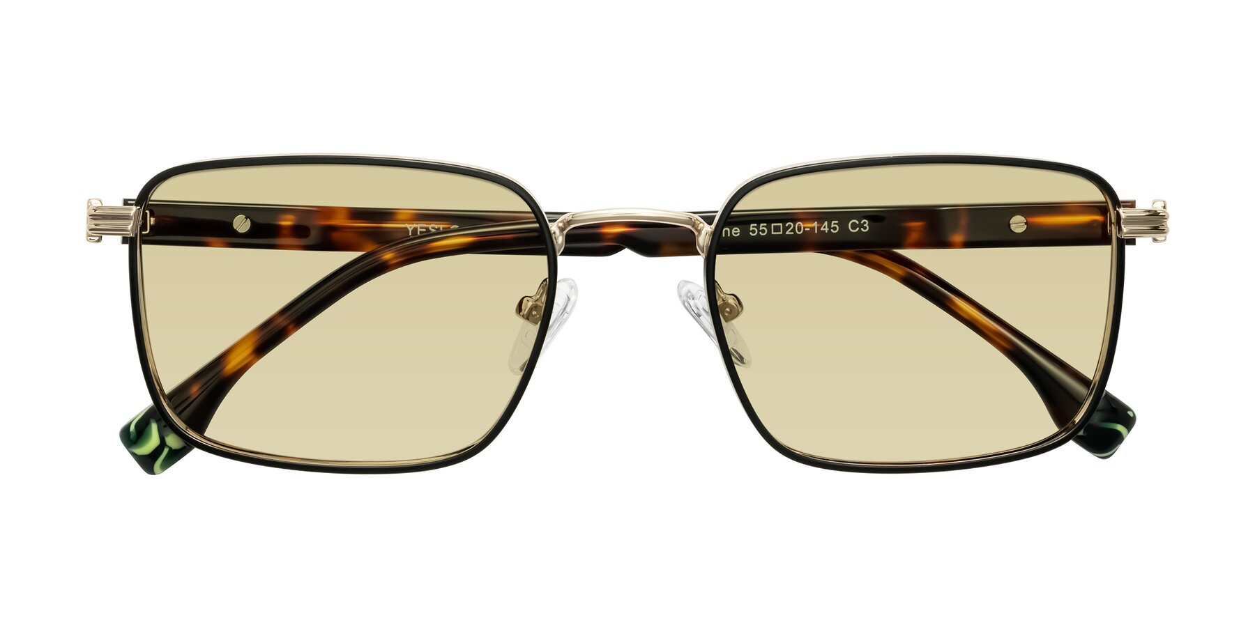 Folded Front of Rhine in Black/Gold/Tortoise with Light Champagne Tinted Lenses