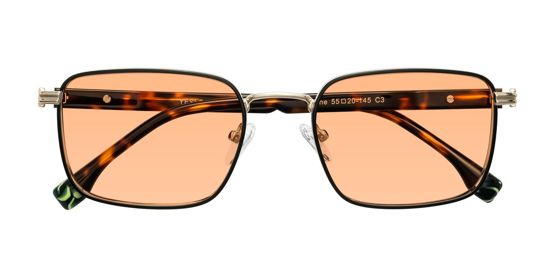 Folded Front of Rhine in Black/Gold/Tortoise with Light Orange Tinted Lenses