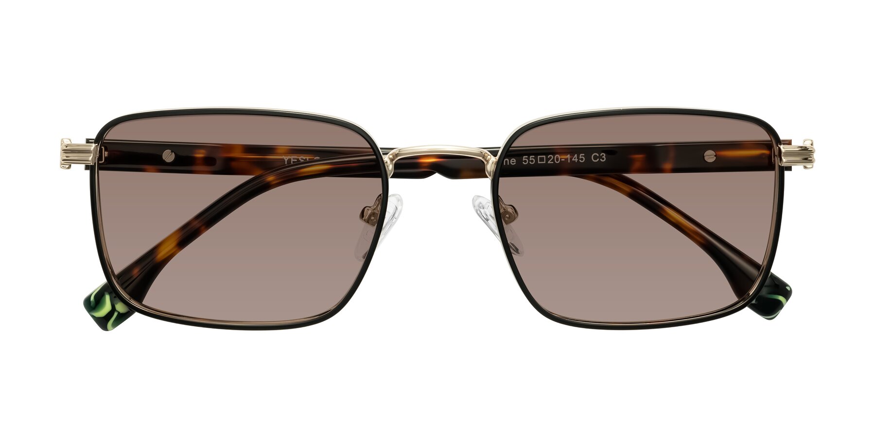 Folded Front of Rhine in Black/Gold/Tortoise with Medium Brown Tinted Lenses