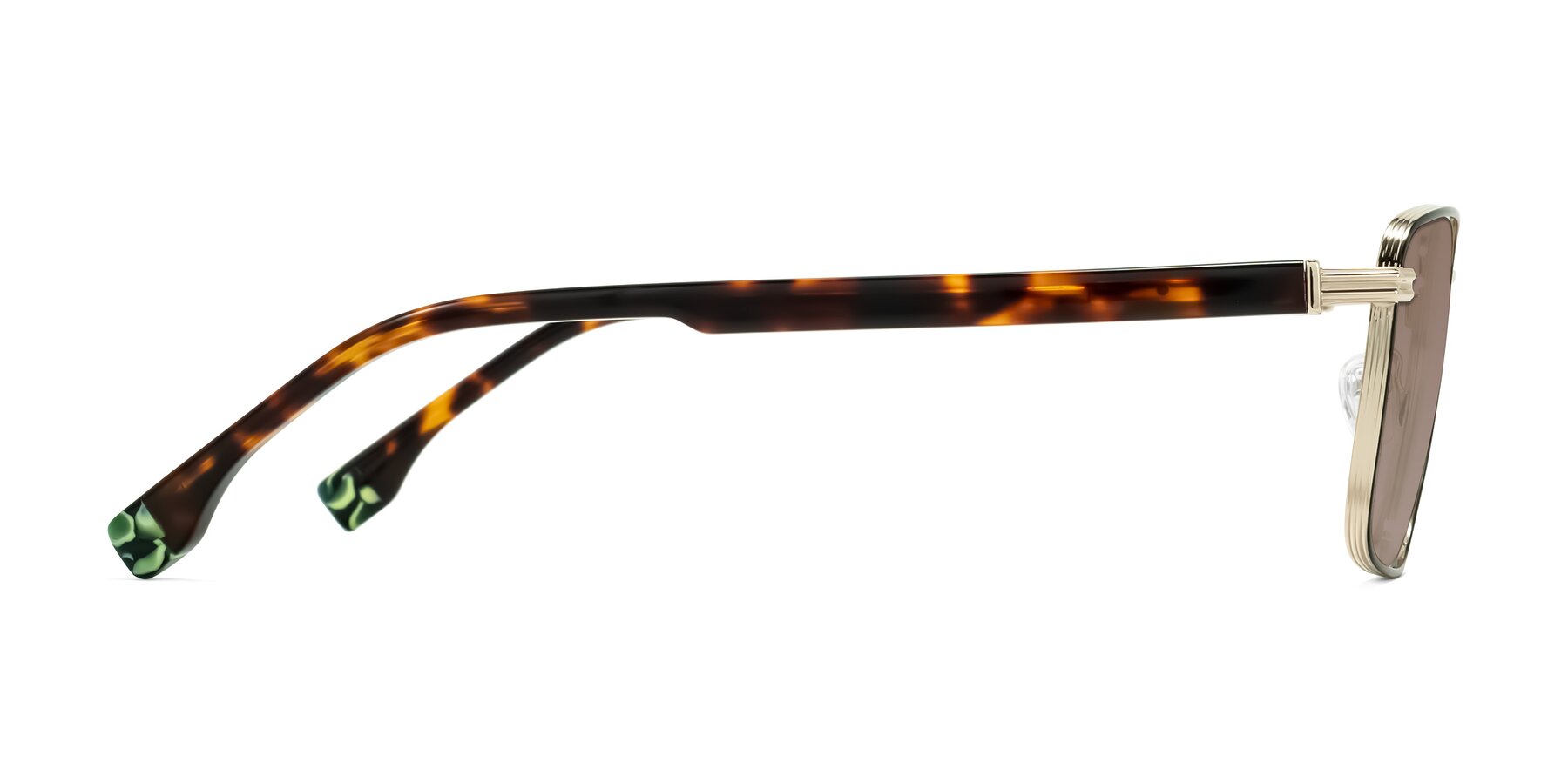 Side of Rhine in Black/Gold/Tortoise with Medium Brown Tinted Lenses