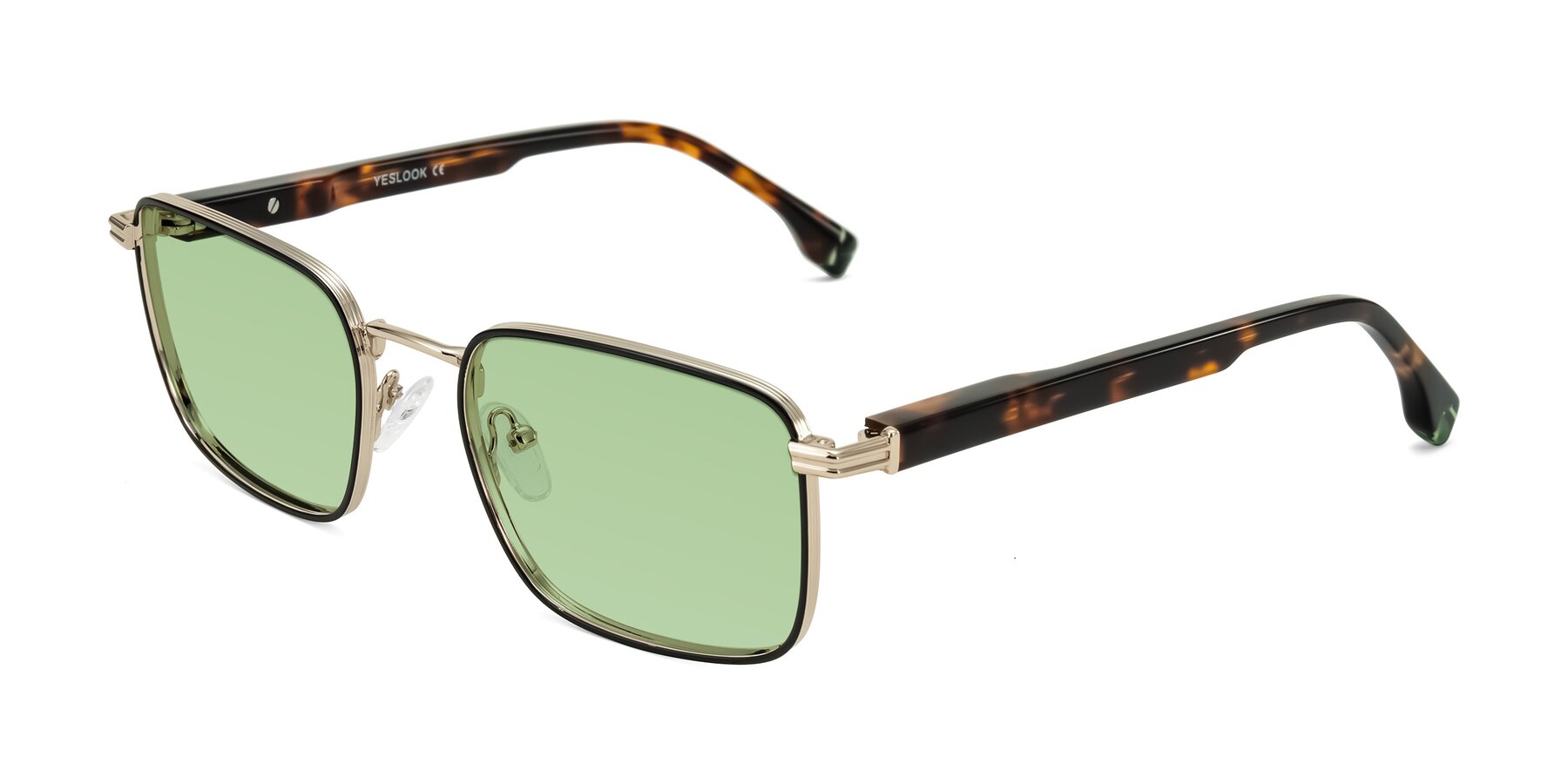 Angle of Rhine in Black/Gold/Tortoise with Medium Green Tinted Lenses