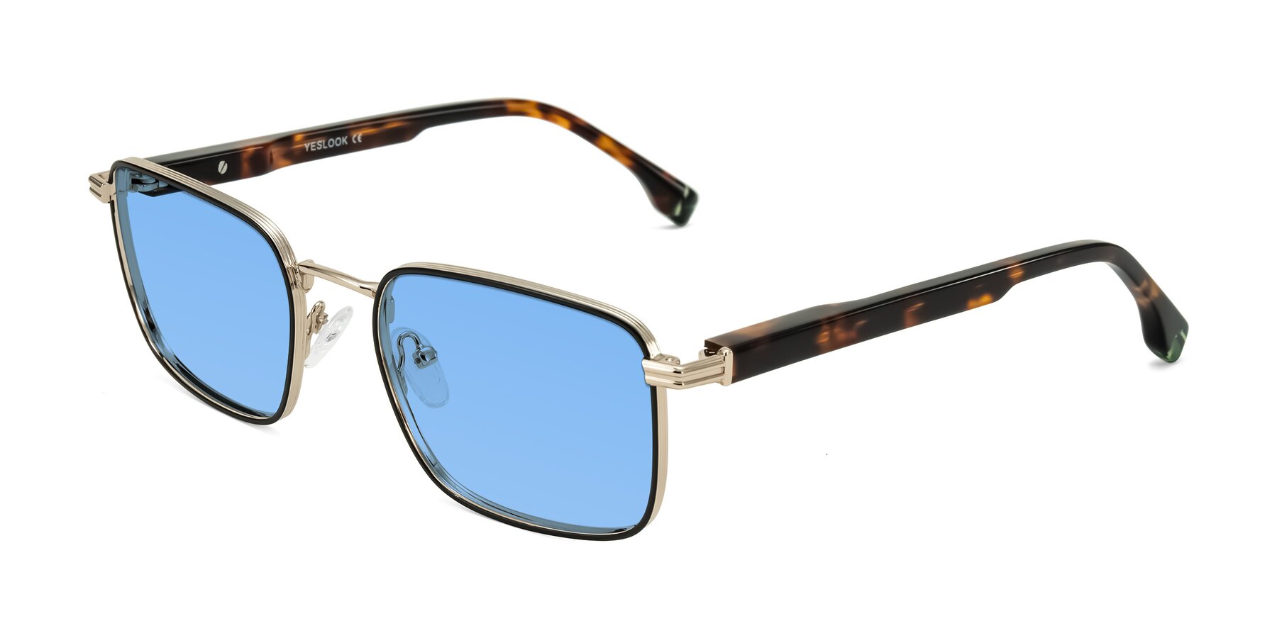 Angle of Rhine in Black/Gold/Tortoise with Medium Blue Tinted Lenses