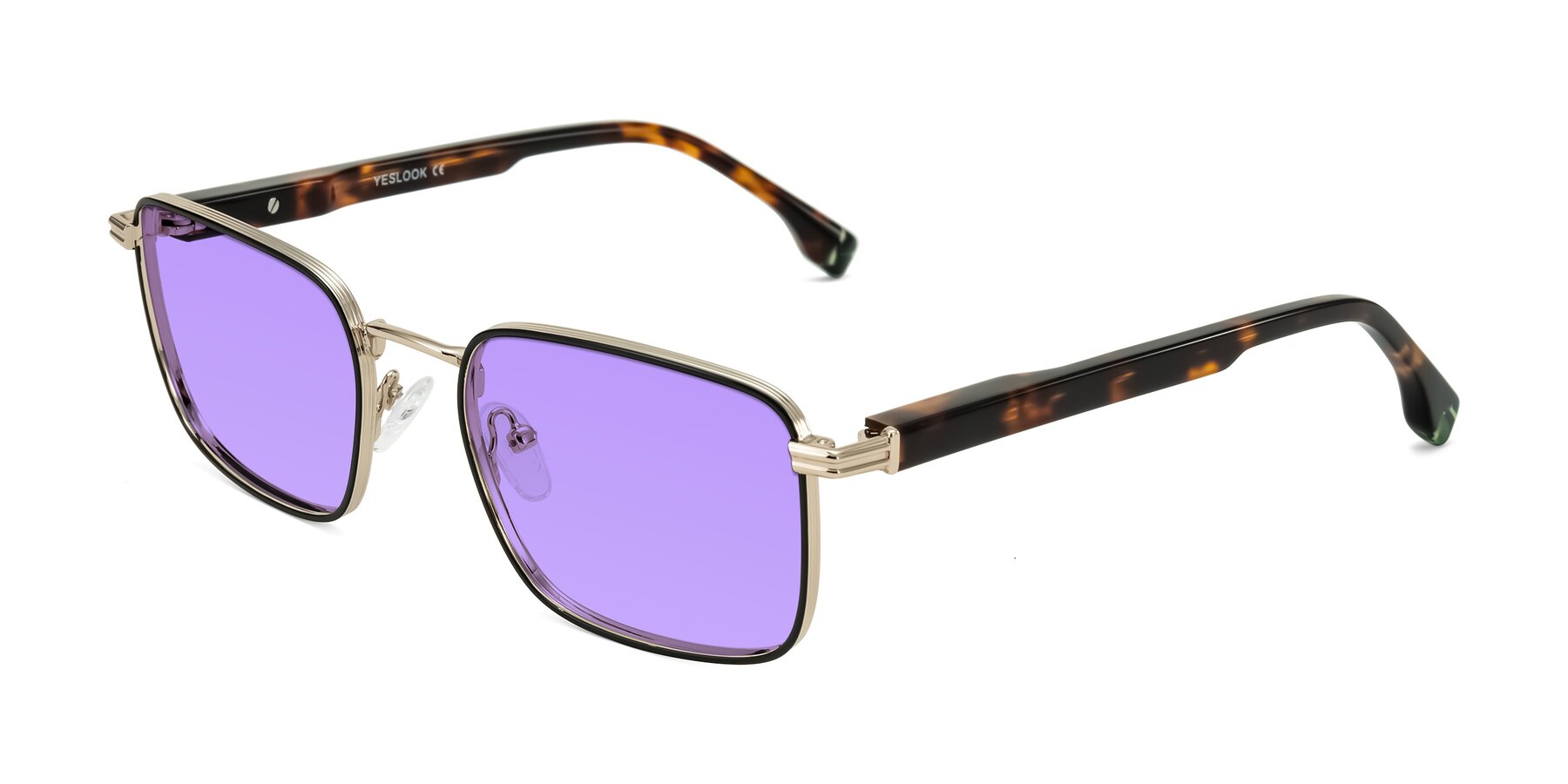 Angle of Rhine in Black/Gold/Tortoise with Medium Purple Tinted Lenses