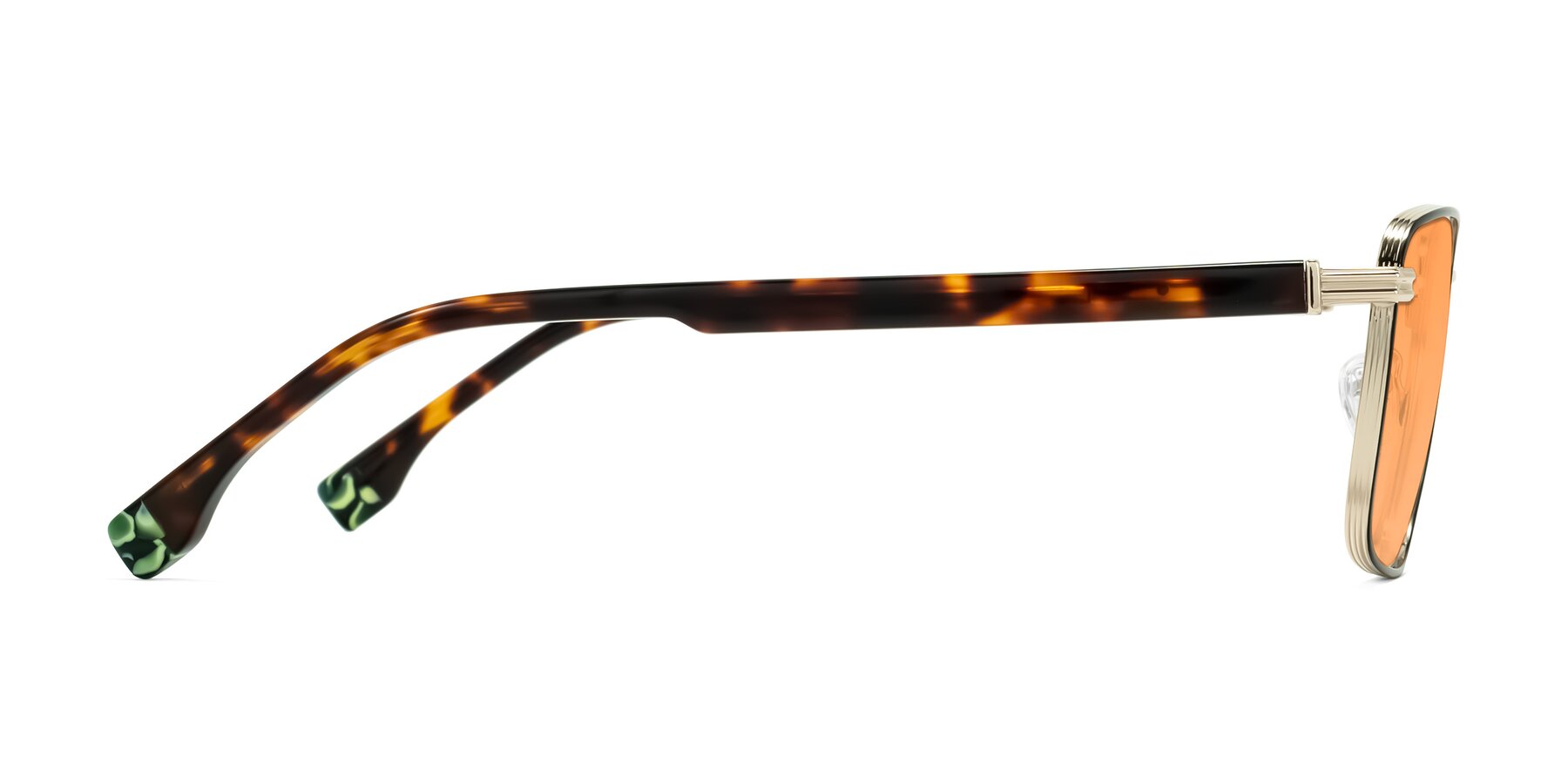 Side of Rhine in Black/Gold/Tortoise with Medium Orange Tinted Lenses