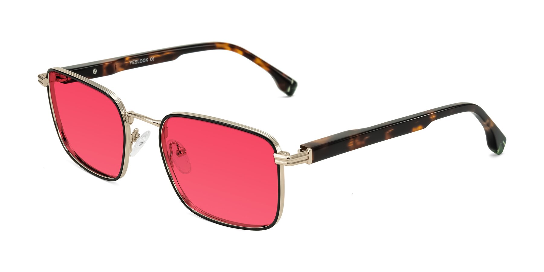 Angle of Rhine in Black/Gold/Tortoise with Red Tinted Lenses