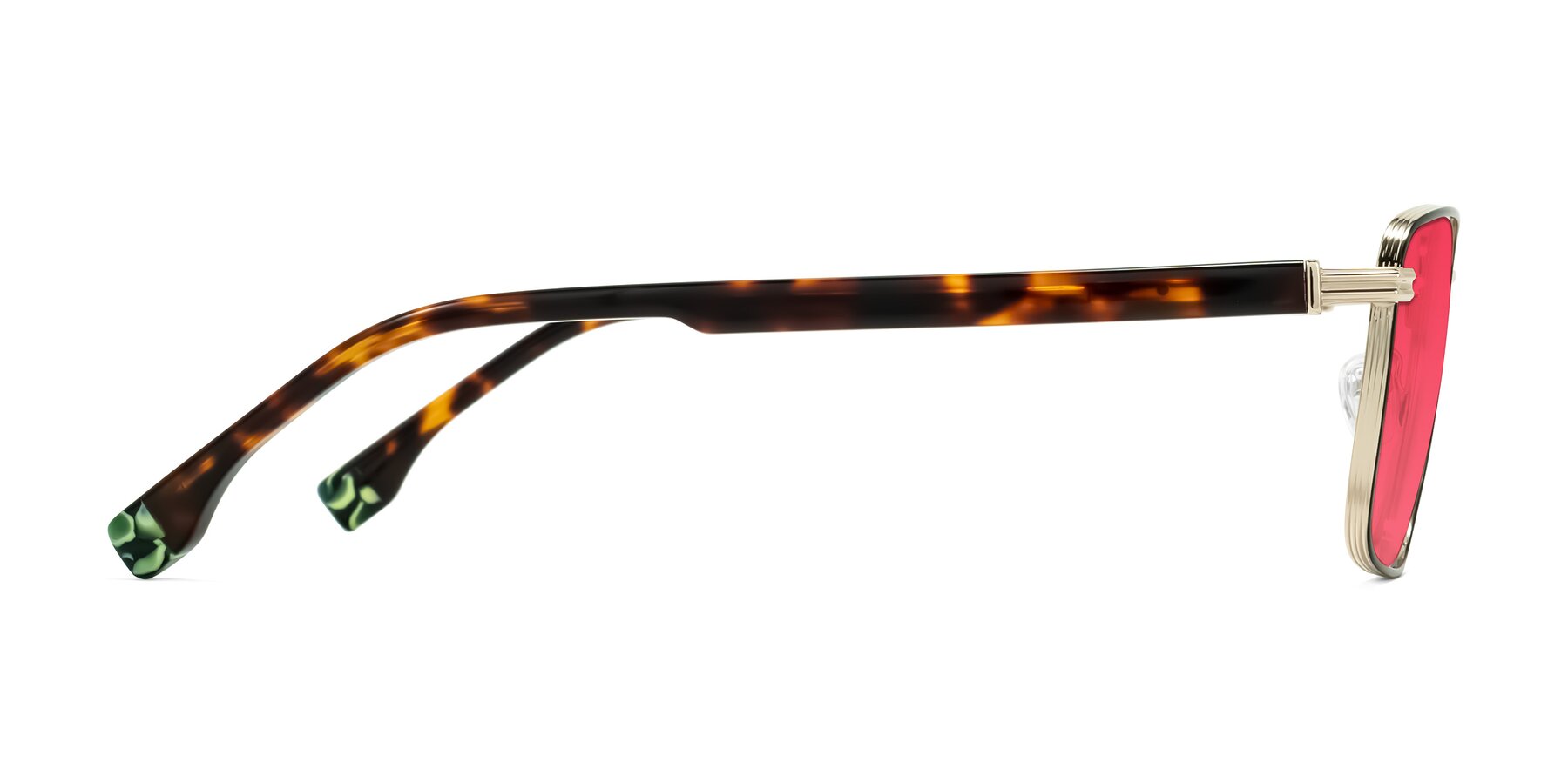 Side of Rhine in Black/Gold/Tortoise with Red Tinted Lenses